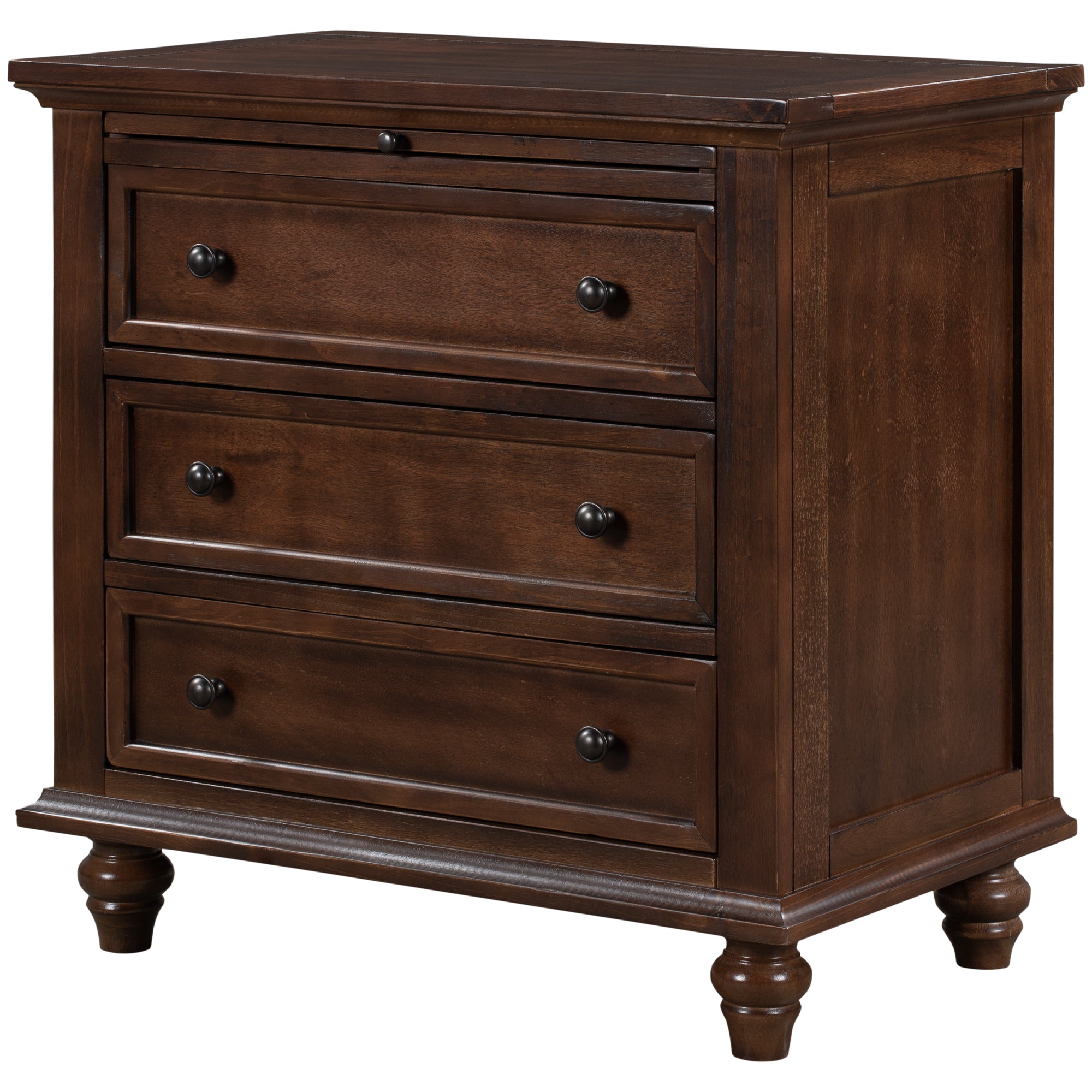 3-Drawer Storage Wood Cabinet End Table with Pull out Tray
