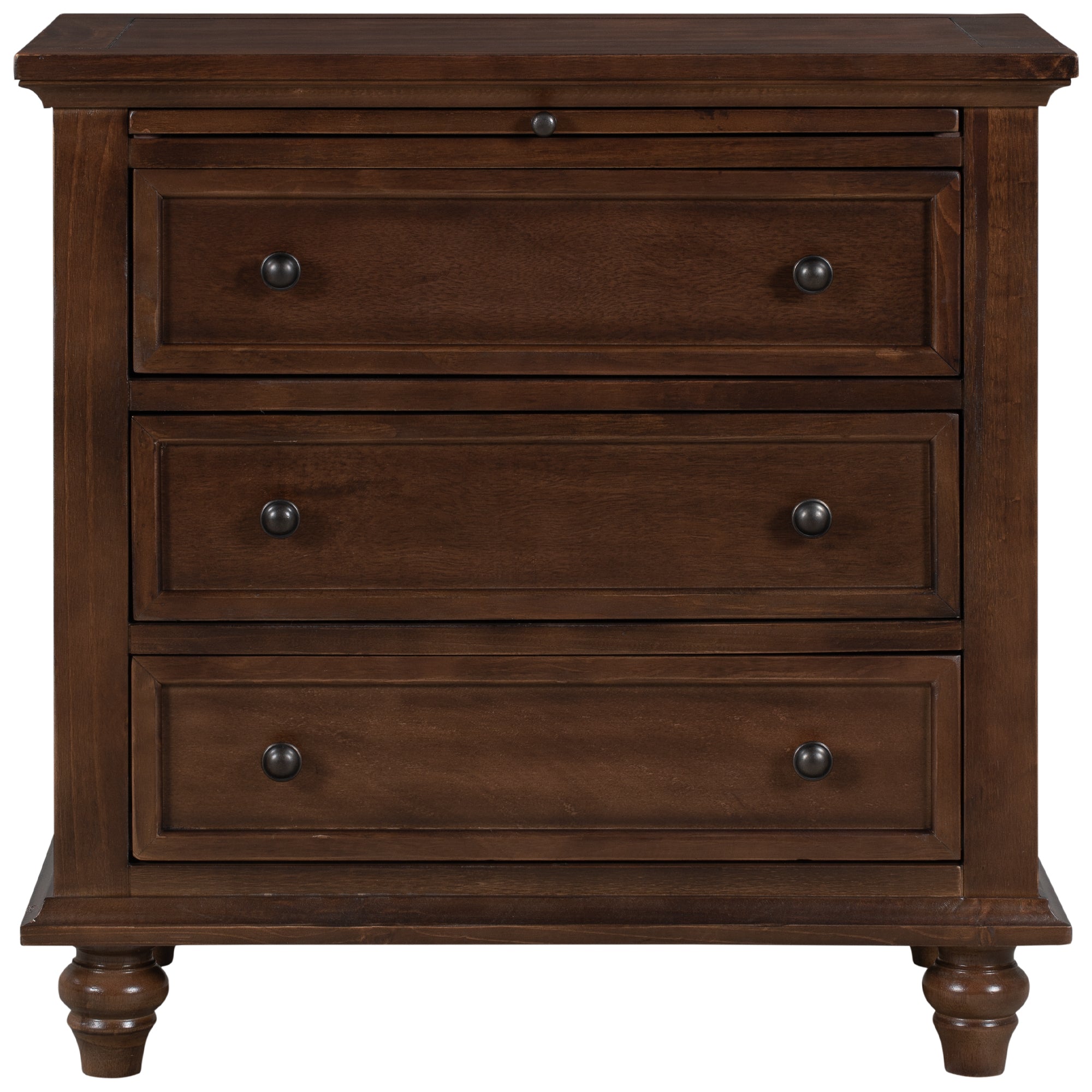 3-Drawer Storage Wood Cabinet End Table with Pull out Tray