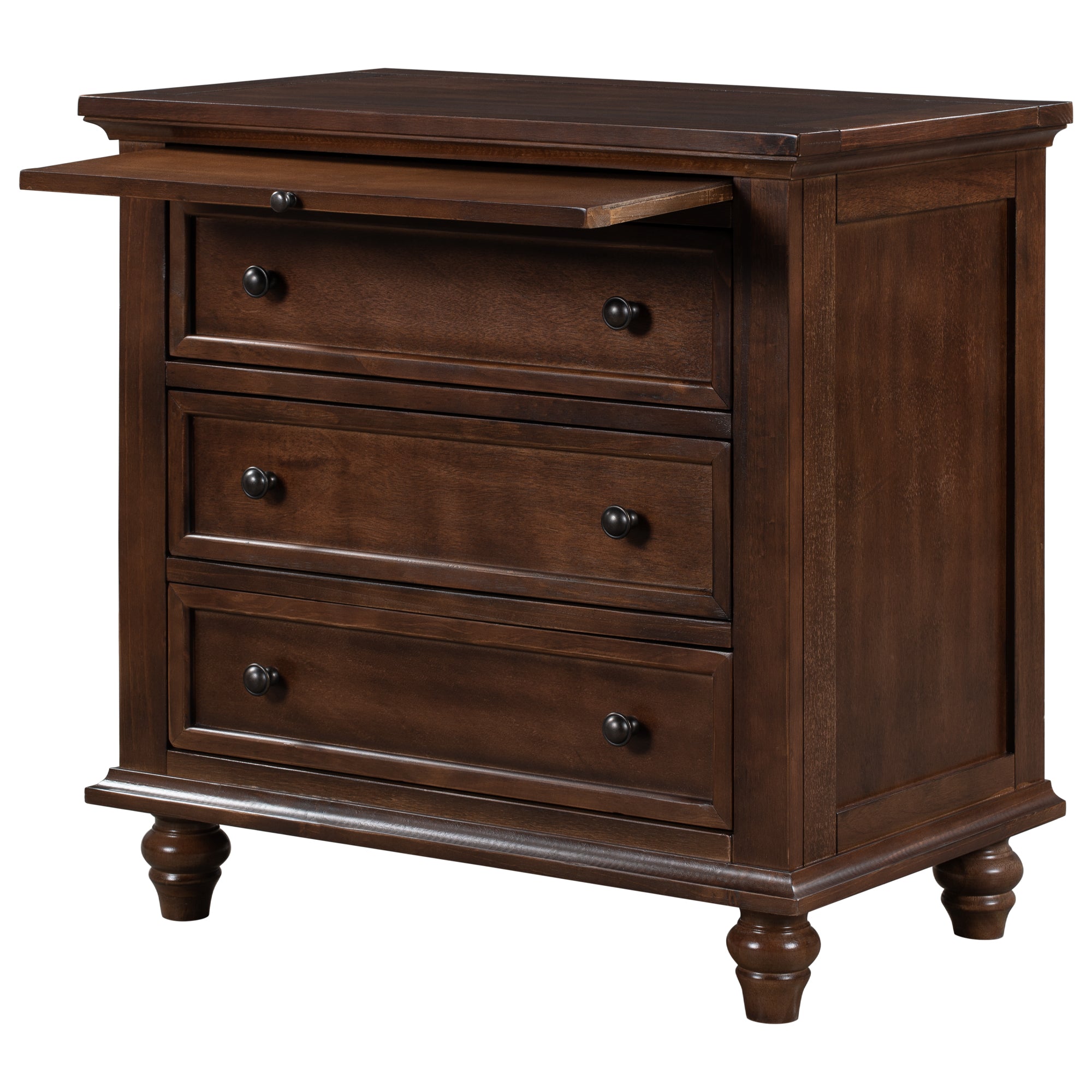 3-Drawer Storage Wood Cabinet End Table with Pull out Tray