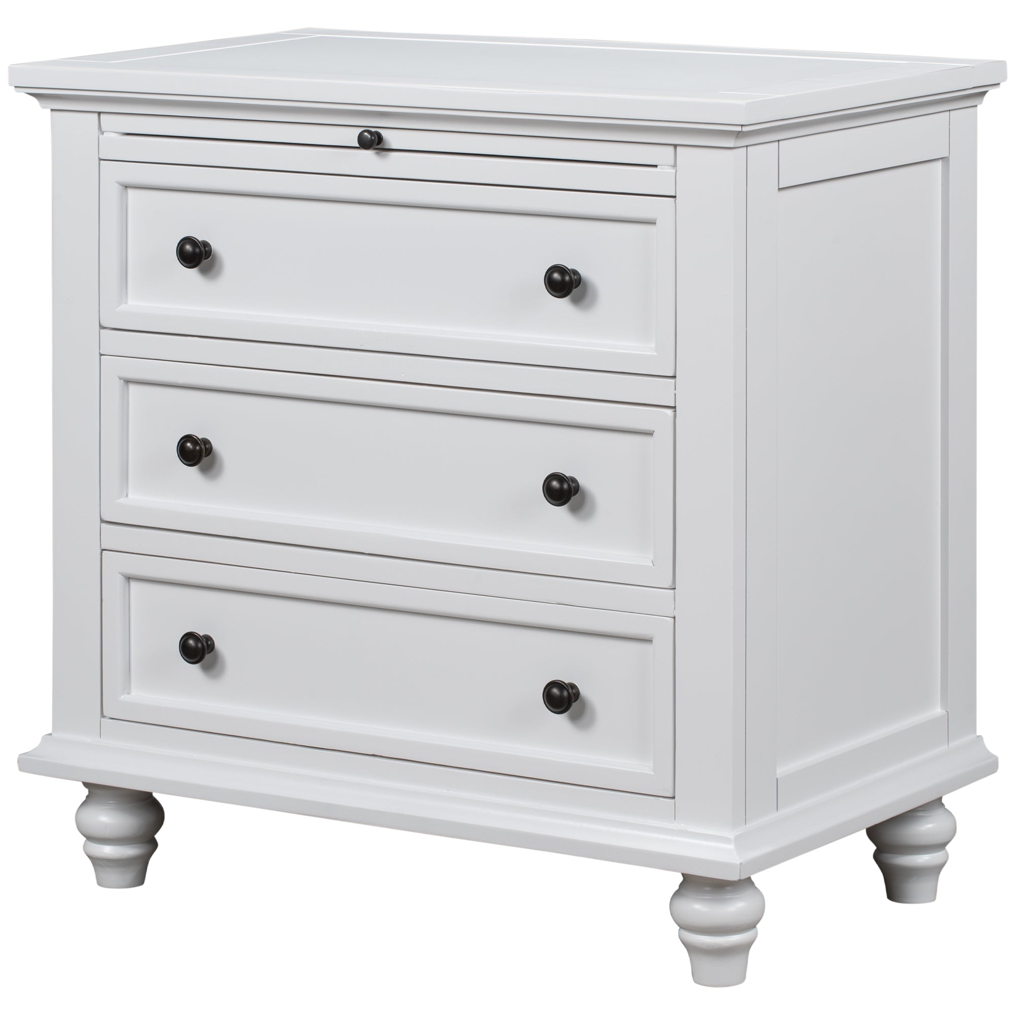 3-Drawer Storage Wood Cabinet End Table with Pull out Tray