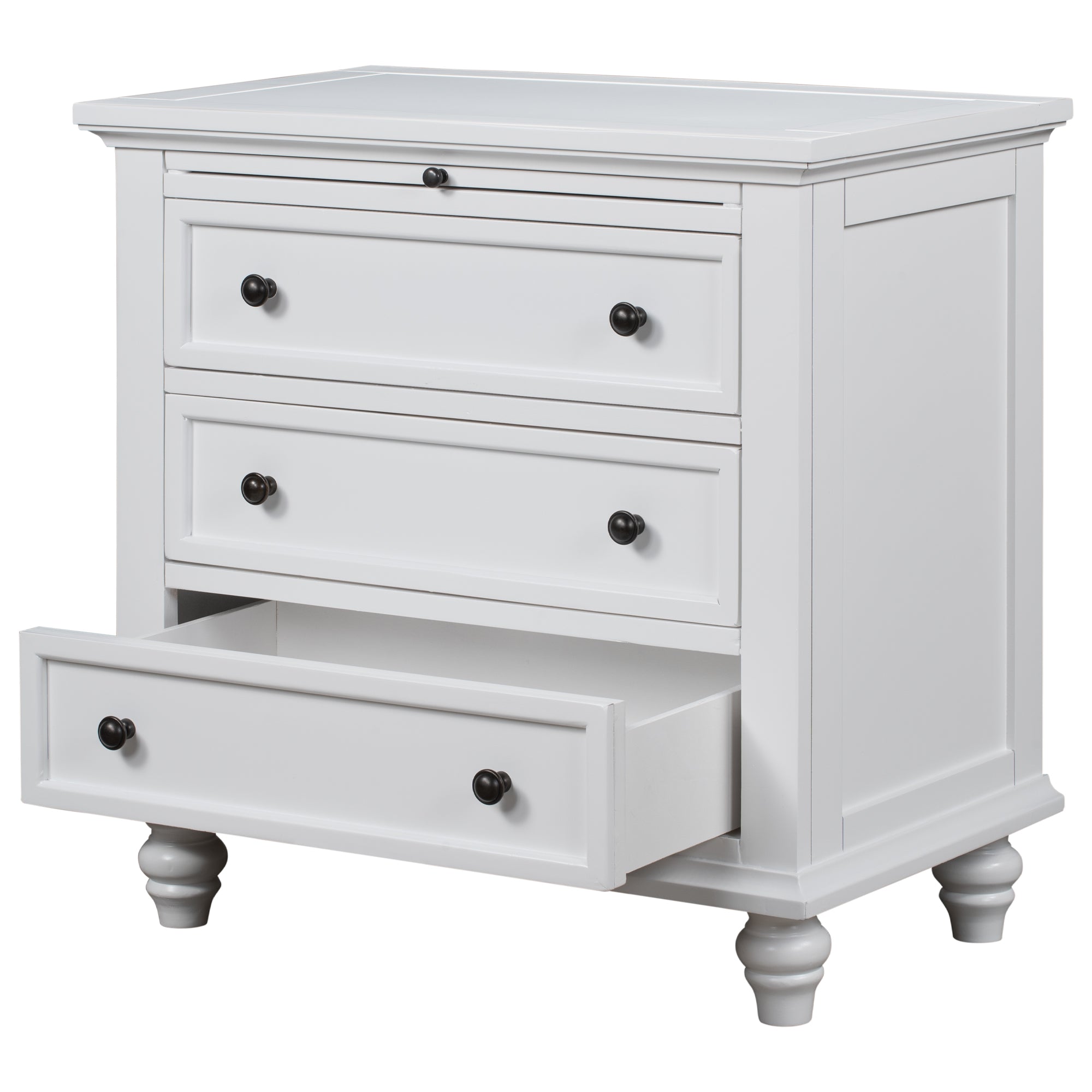 3-Drawer Storage Wood Cabinet End Table with Pull out Tray