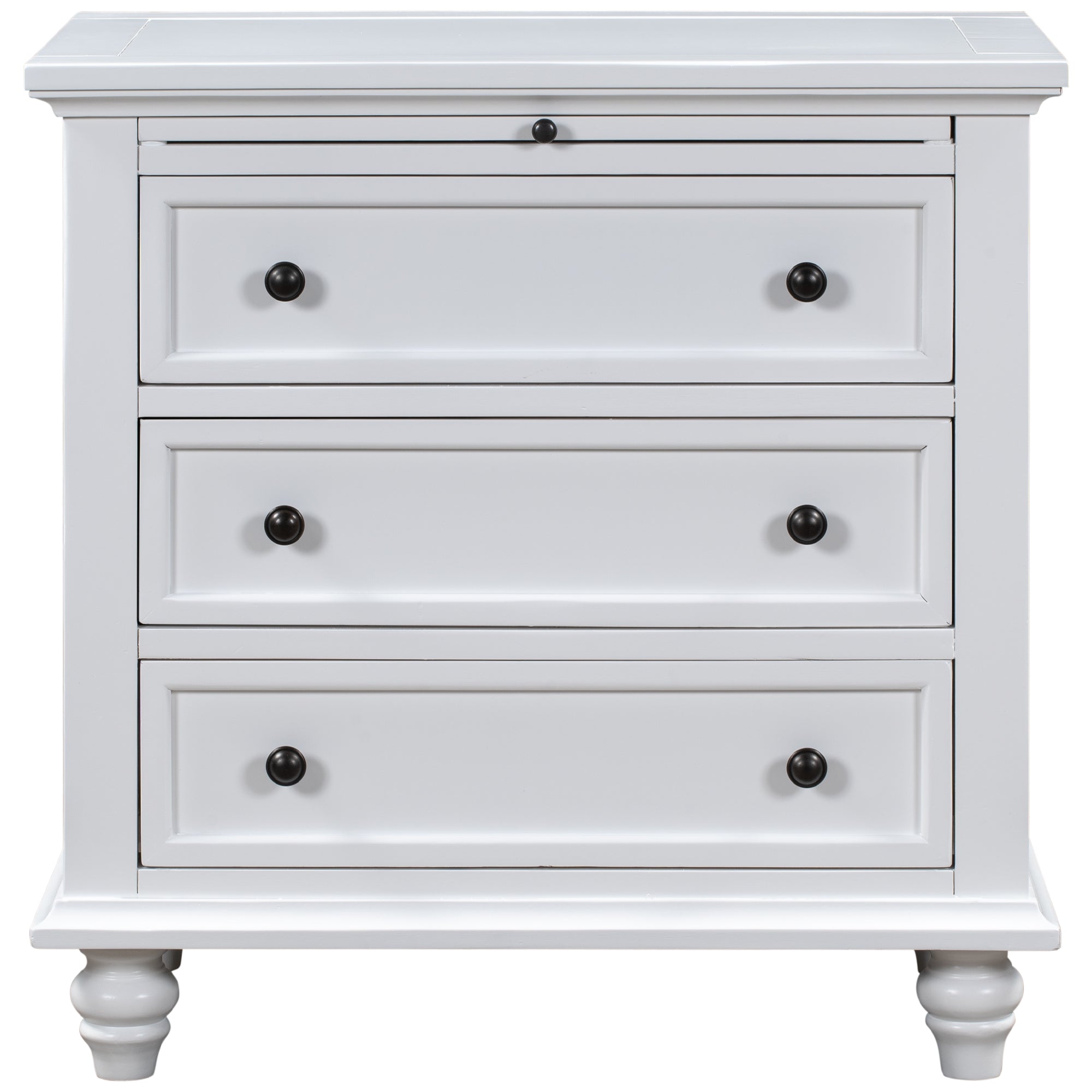 3-Drawer Storage Wood Cabinet End Table with Pull out Tray