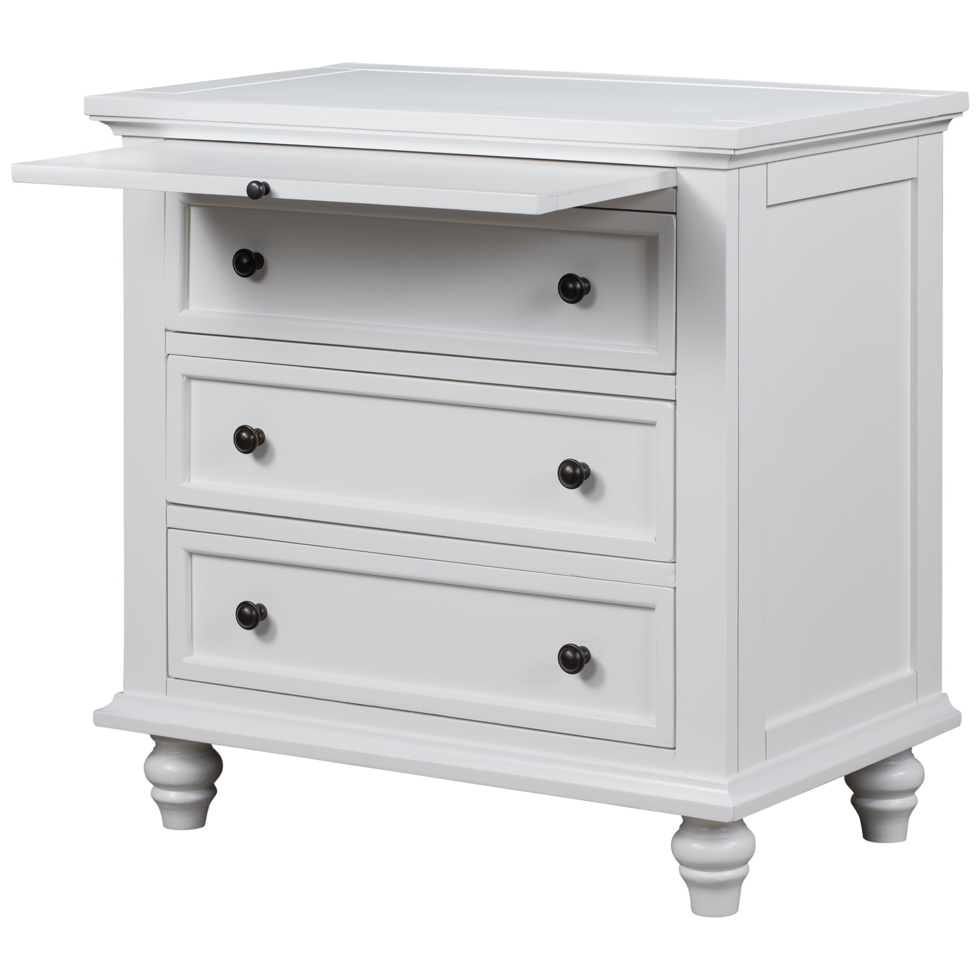 3-Drawer Storage Wood Cabinet End Table with Pull out Tray