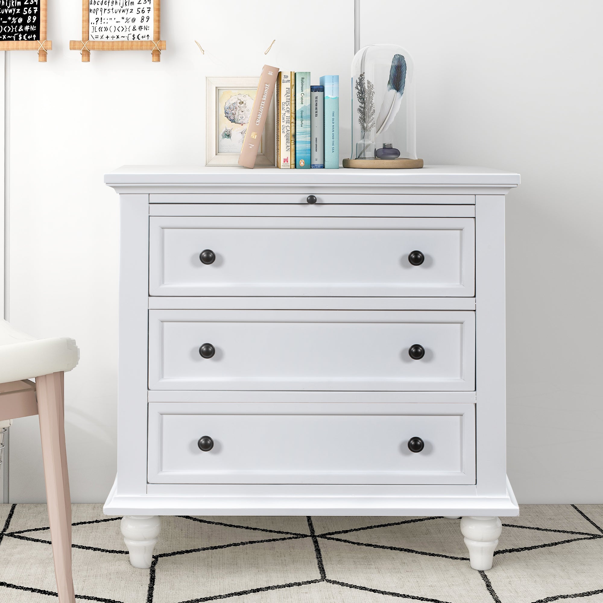 3-Drawer Storage Wood Cabinet End Table with Pull out Tray