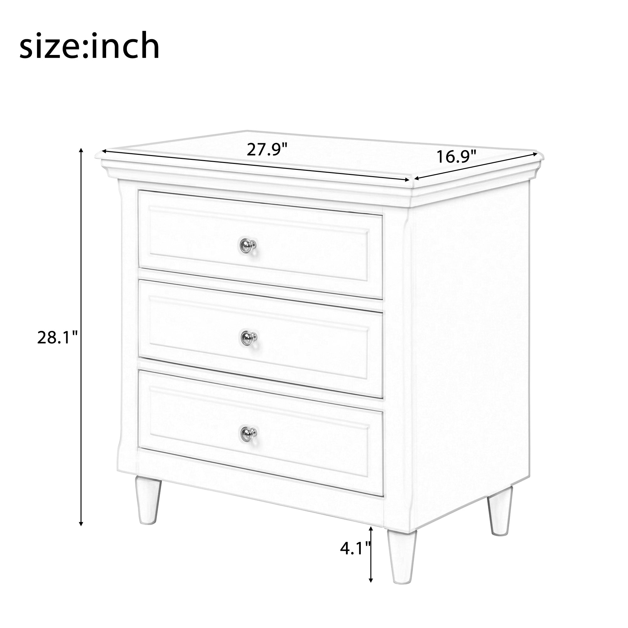 3-Drawer Pine Wood Nightstand in Black