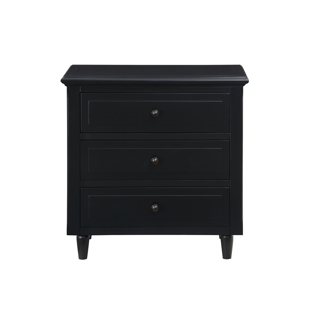 3-Drawer Pine Wood Nightstand in Black