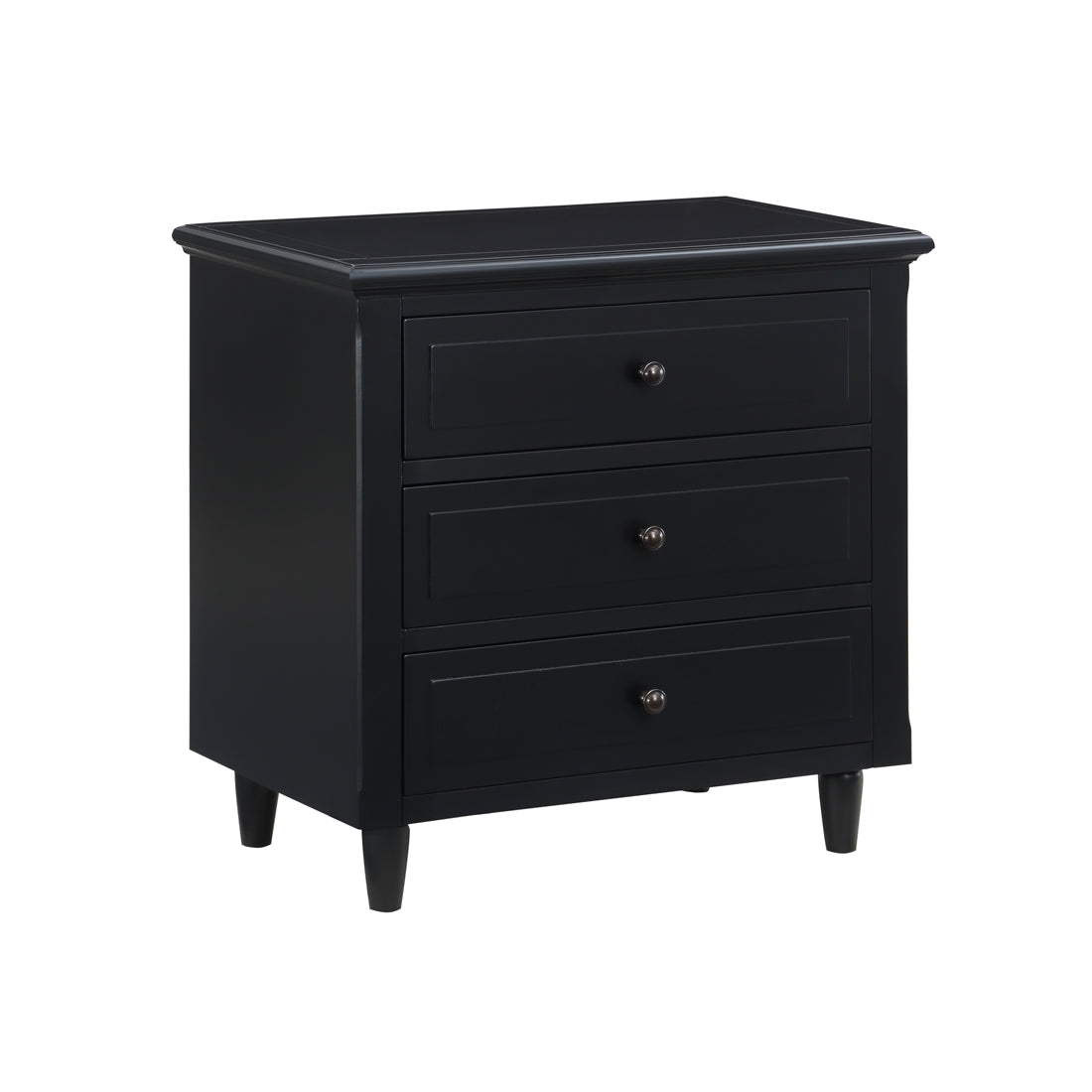 3-Drawer Pine Wood Nightstand in Black