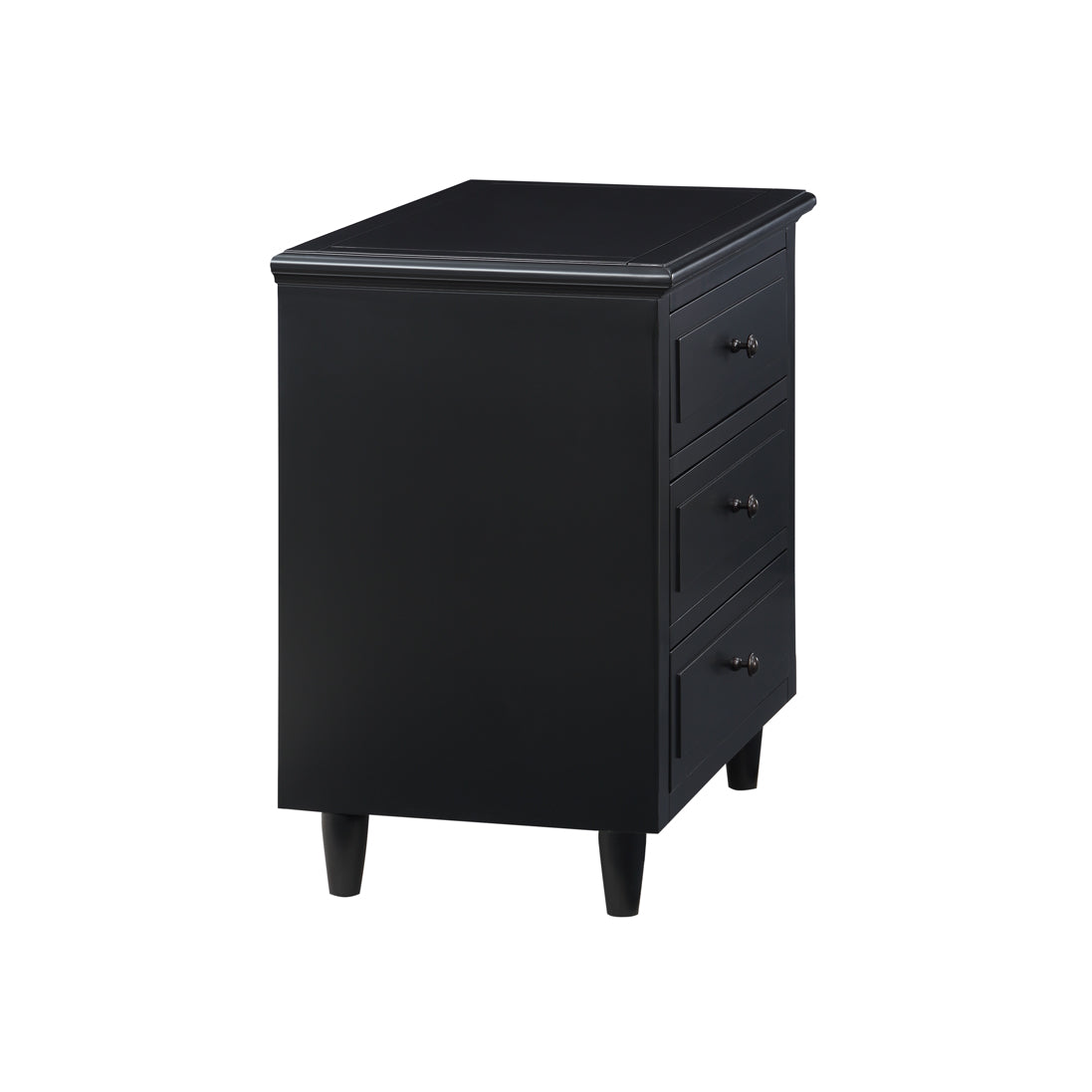 3-Drawer Pine Wood Nightstand in Black