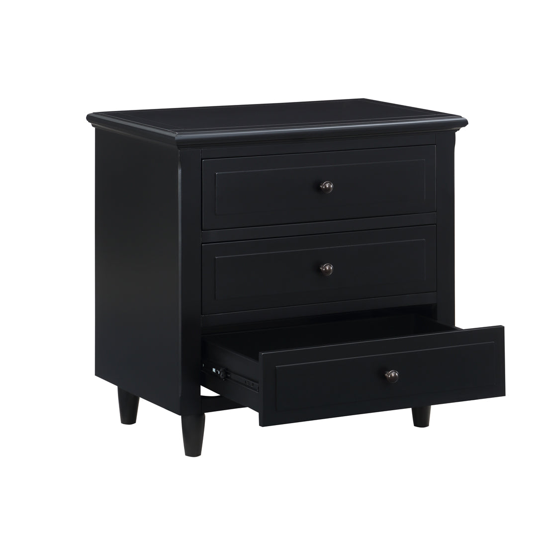 3-Drawer Pine Wood Nightstand in Black
