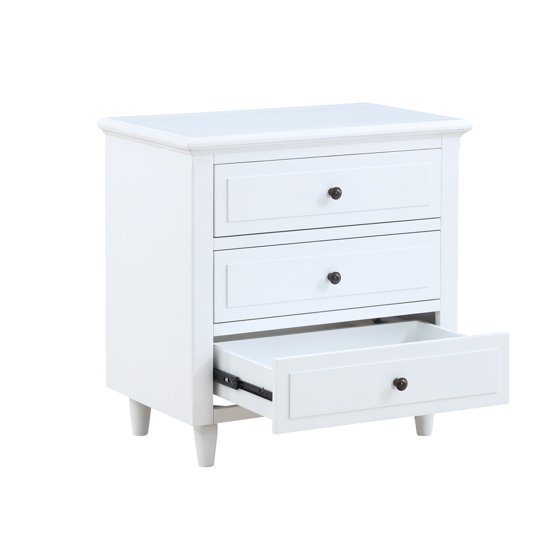 3-Drawer Pine Wood Nightstand in Black