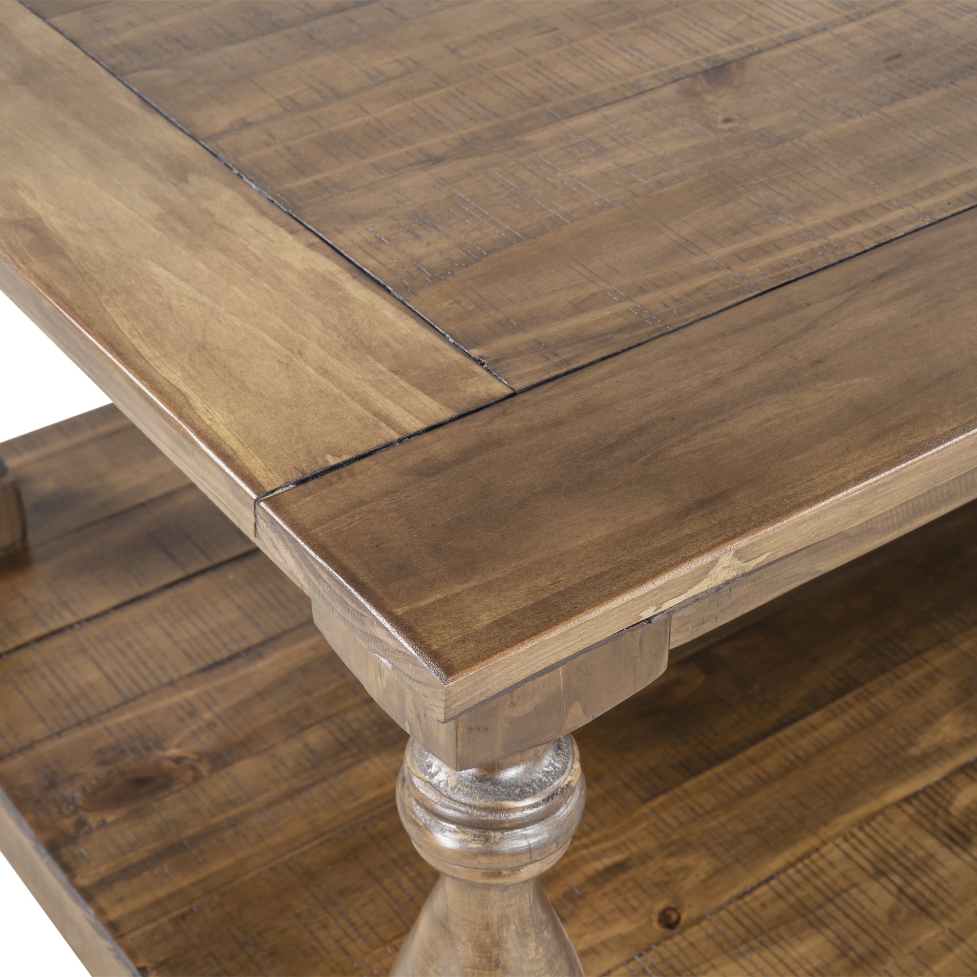 45 Inch Solid Pine Wood Coffee Table with Storage