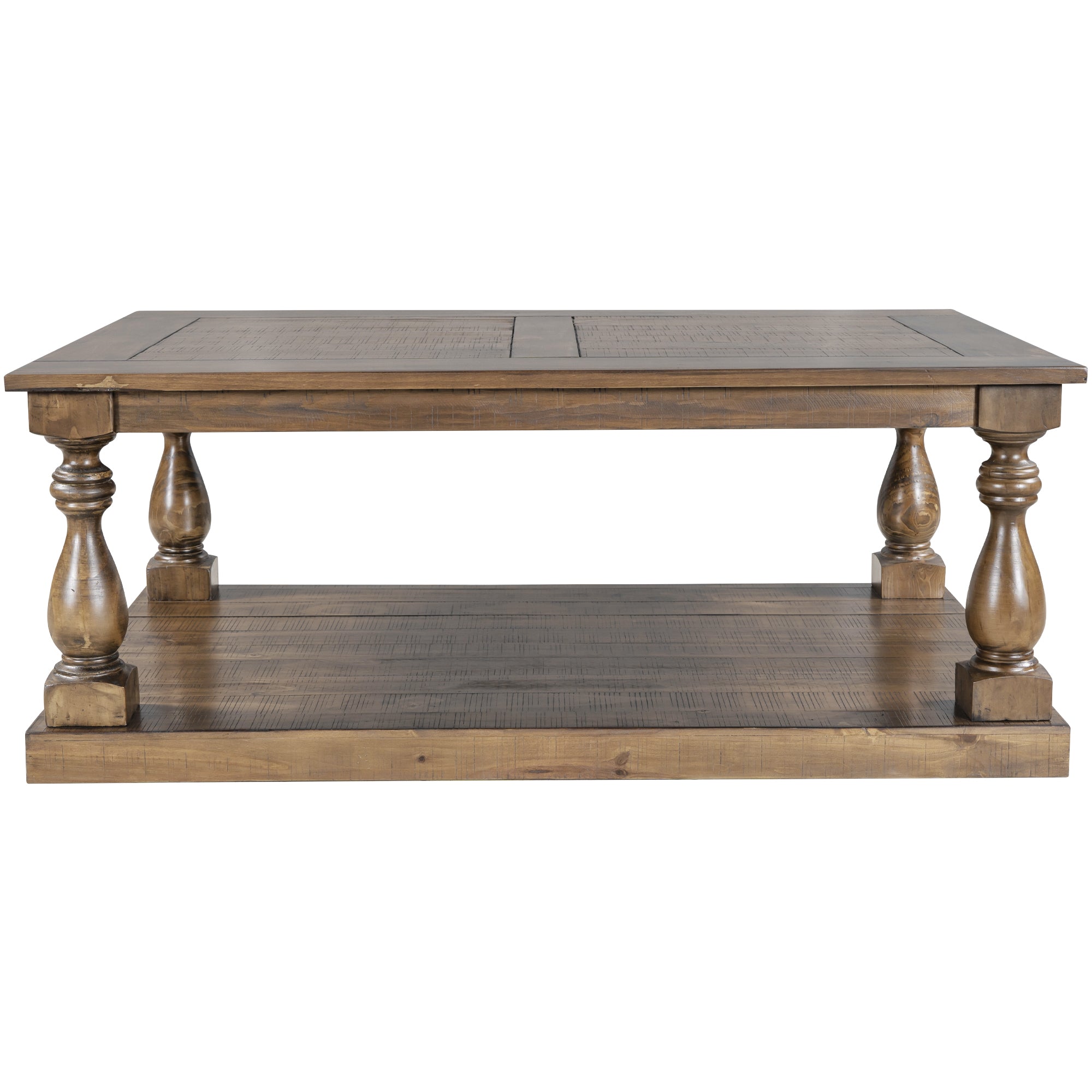 45 Inch Solid Pine Wood Coffee Table with Storage