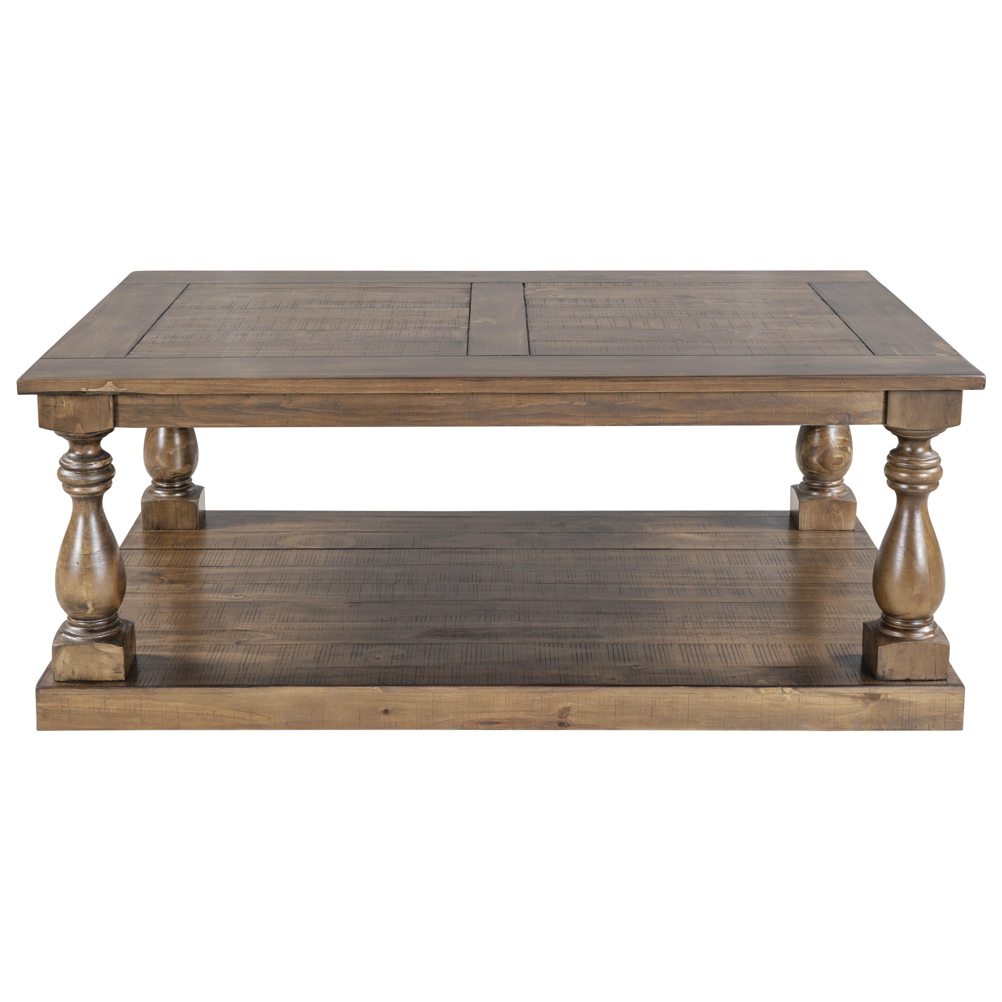 45 Inch Solid Pine Wood Coffee Table with Storage