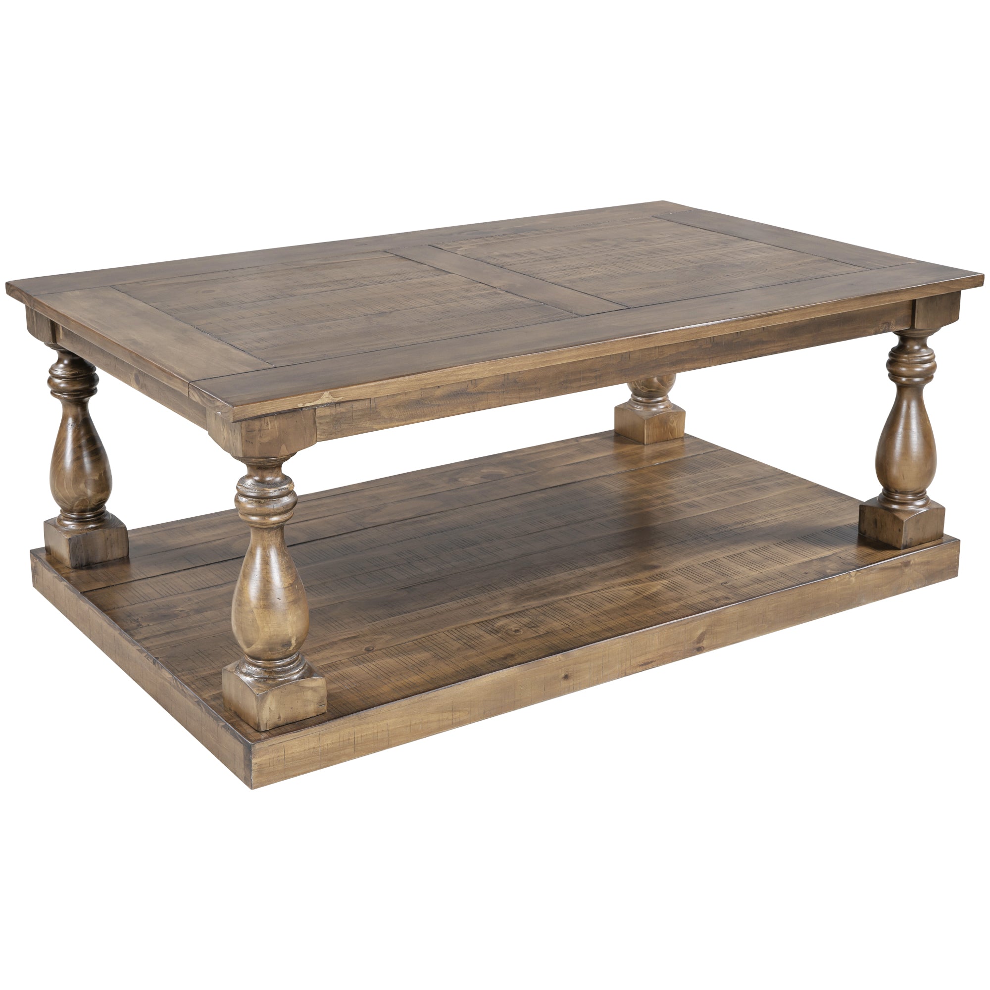 45 Inch Solid Pine Wood Coffee Table with Storage