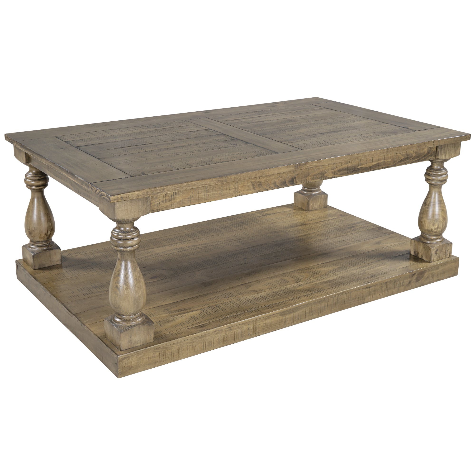 45 Inch Solid Pine Wood Coffee Table with Storage