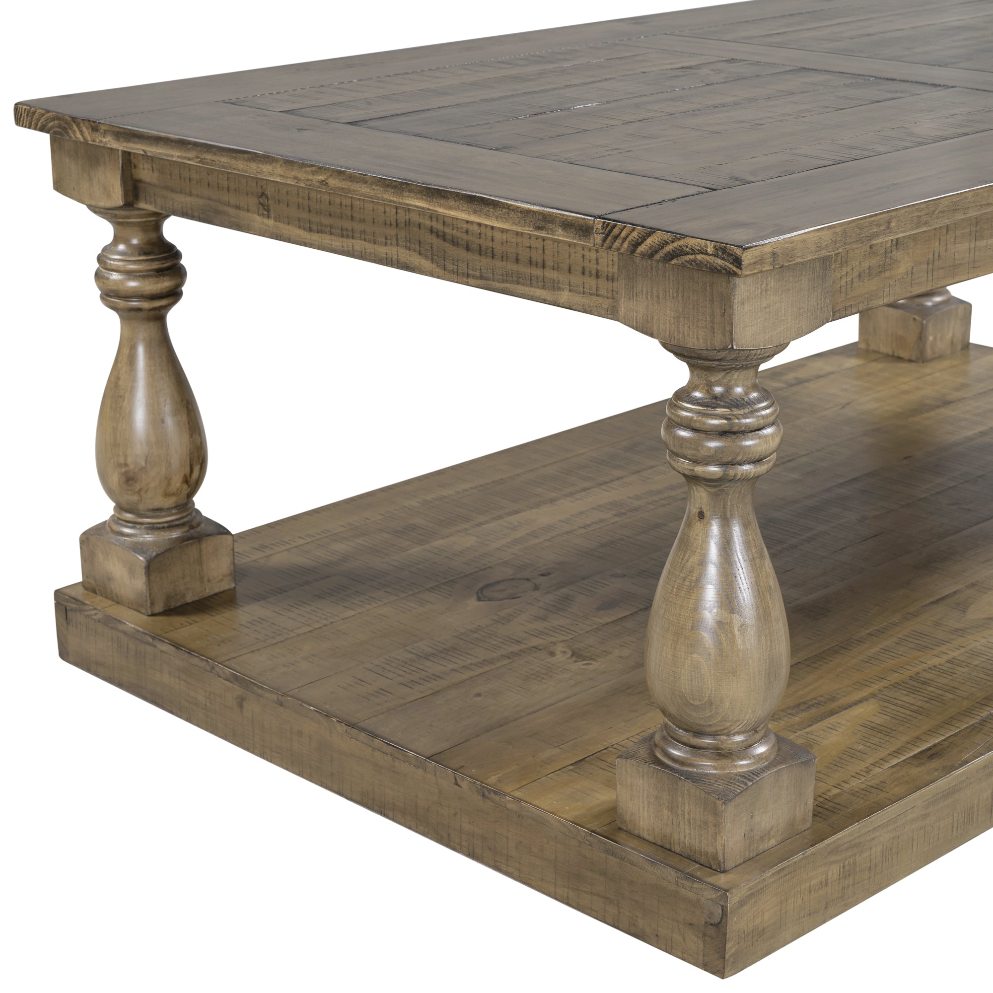 45 Inch Solid Pine Wood Coffee Table with Storage