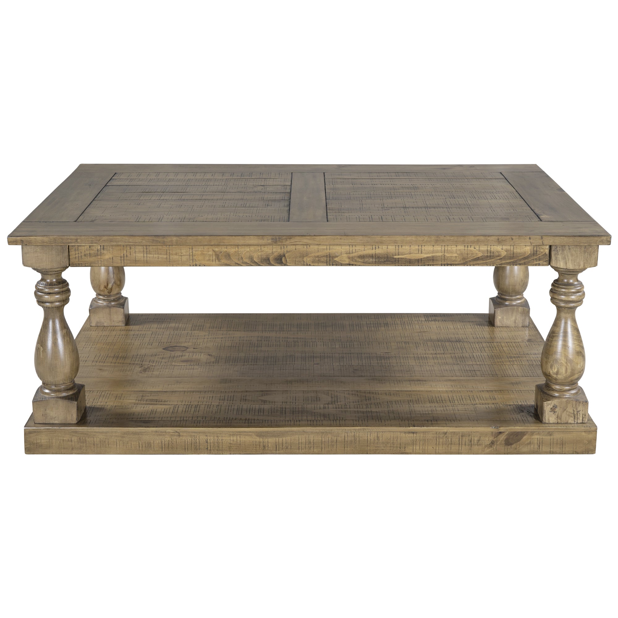 45 Inch Solid Pine Wood Coffee Table with Storage