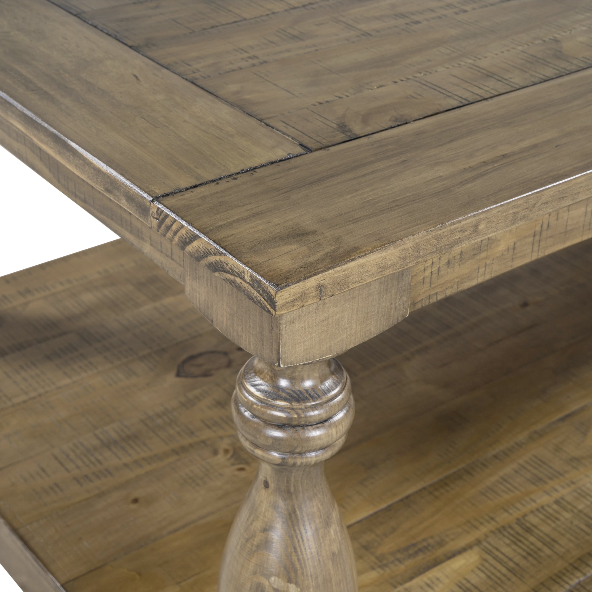 45 Inch Solid Pine Wood Coffee Table with Storage