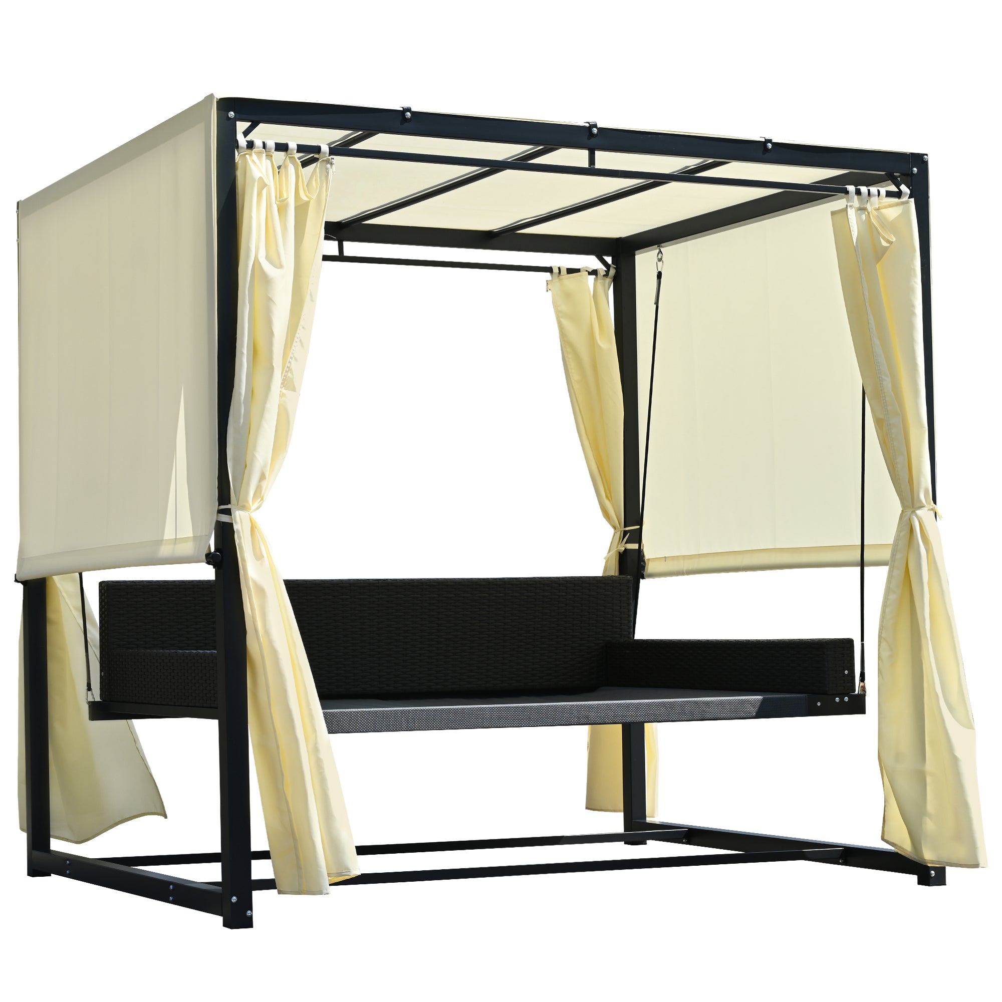 2-3 People Outdoor Swing Bed and Adjustable Curtains