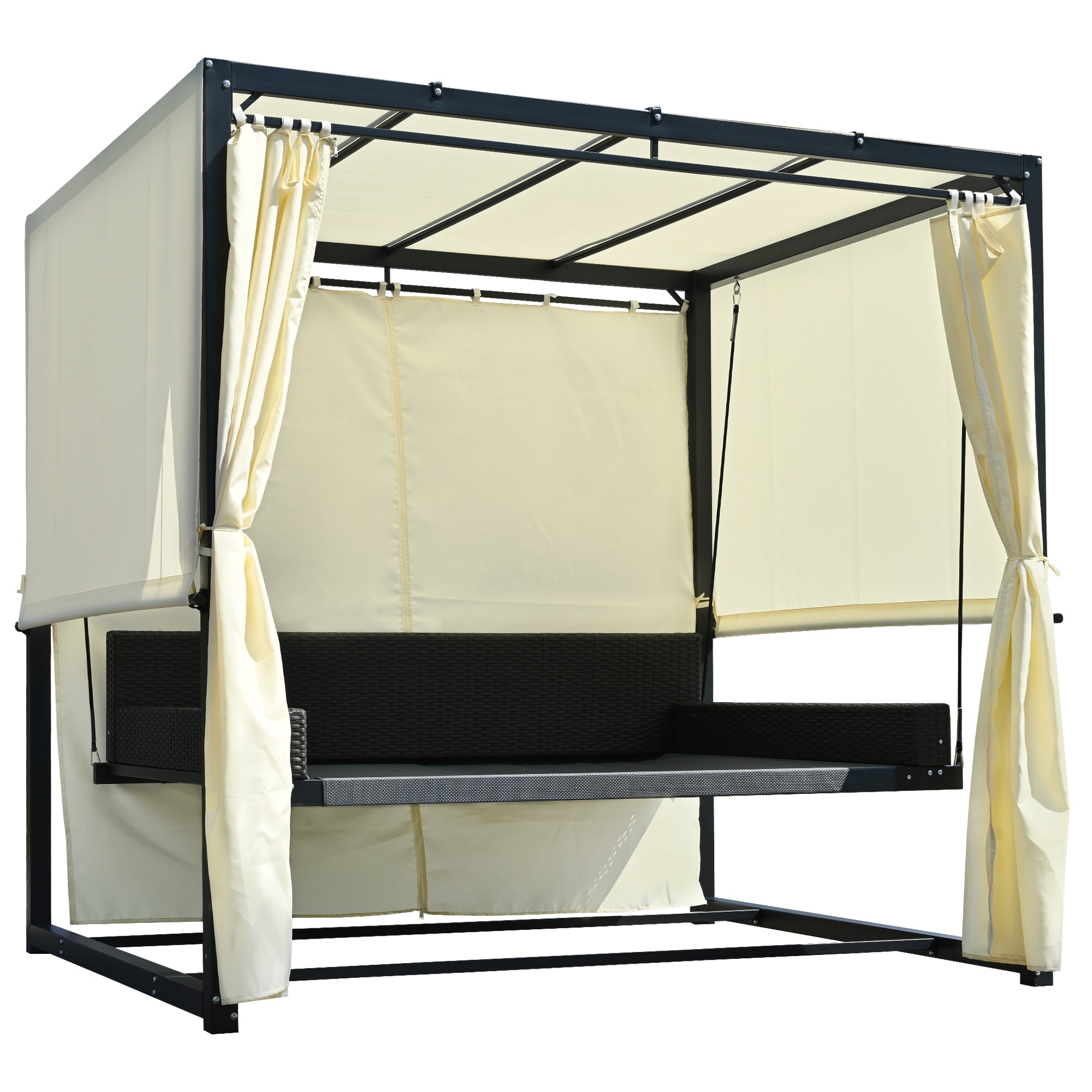 2-3 People Outdoor Swing Bed and Adjustable Curtains