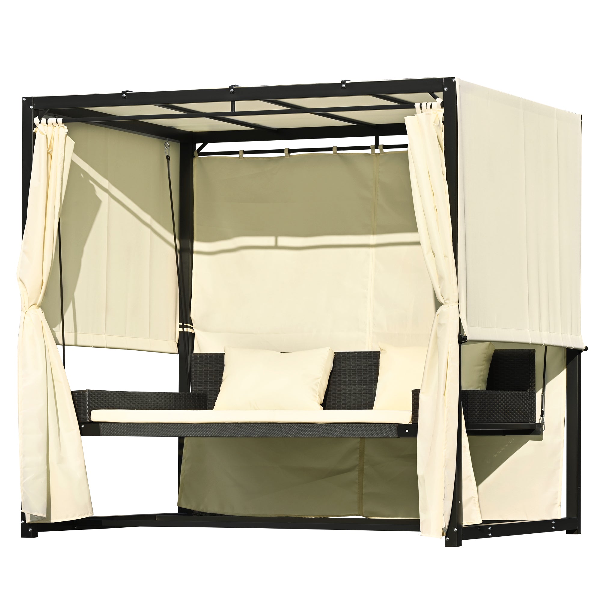 2-3 People Outdoor Swing Bed and Adjustable Curtains