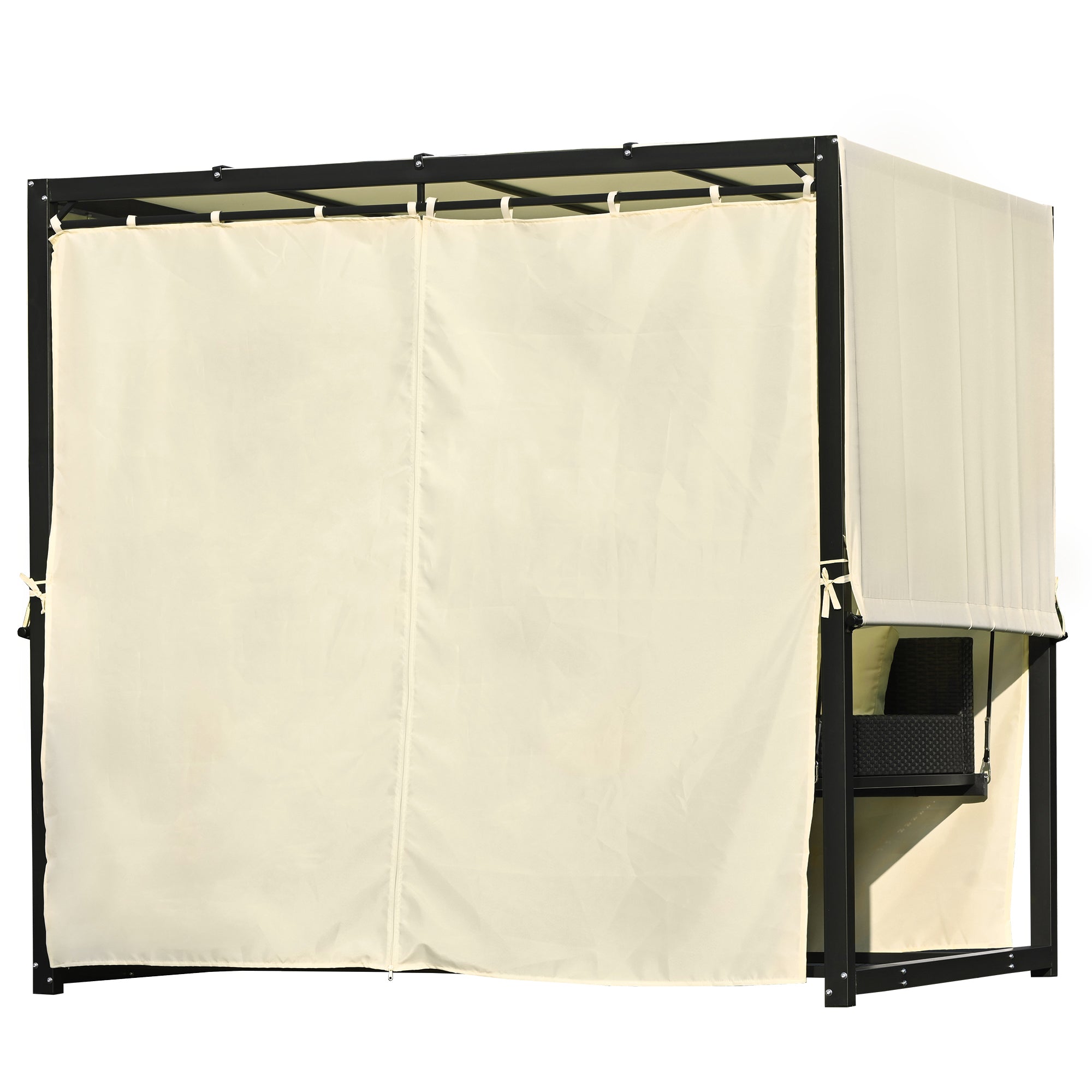 2-3 People Outdoor Swing Bed and Adjustable Curtains
