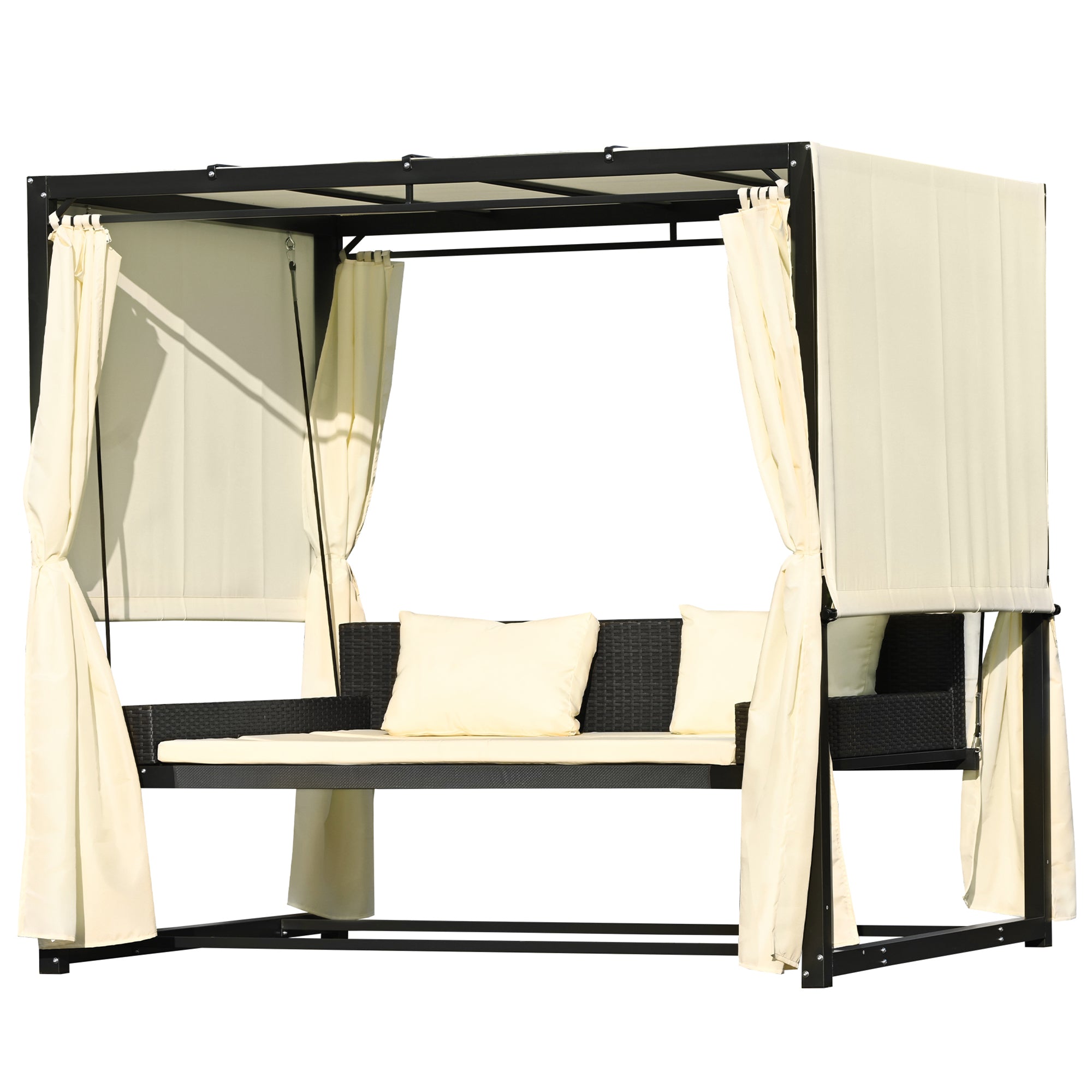 2-3 People Outdoor Swing Bed and Adjustable Curtains