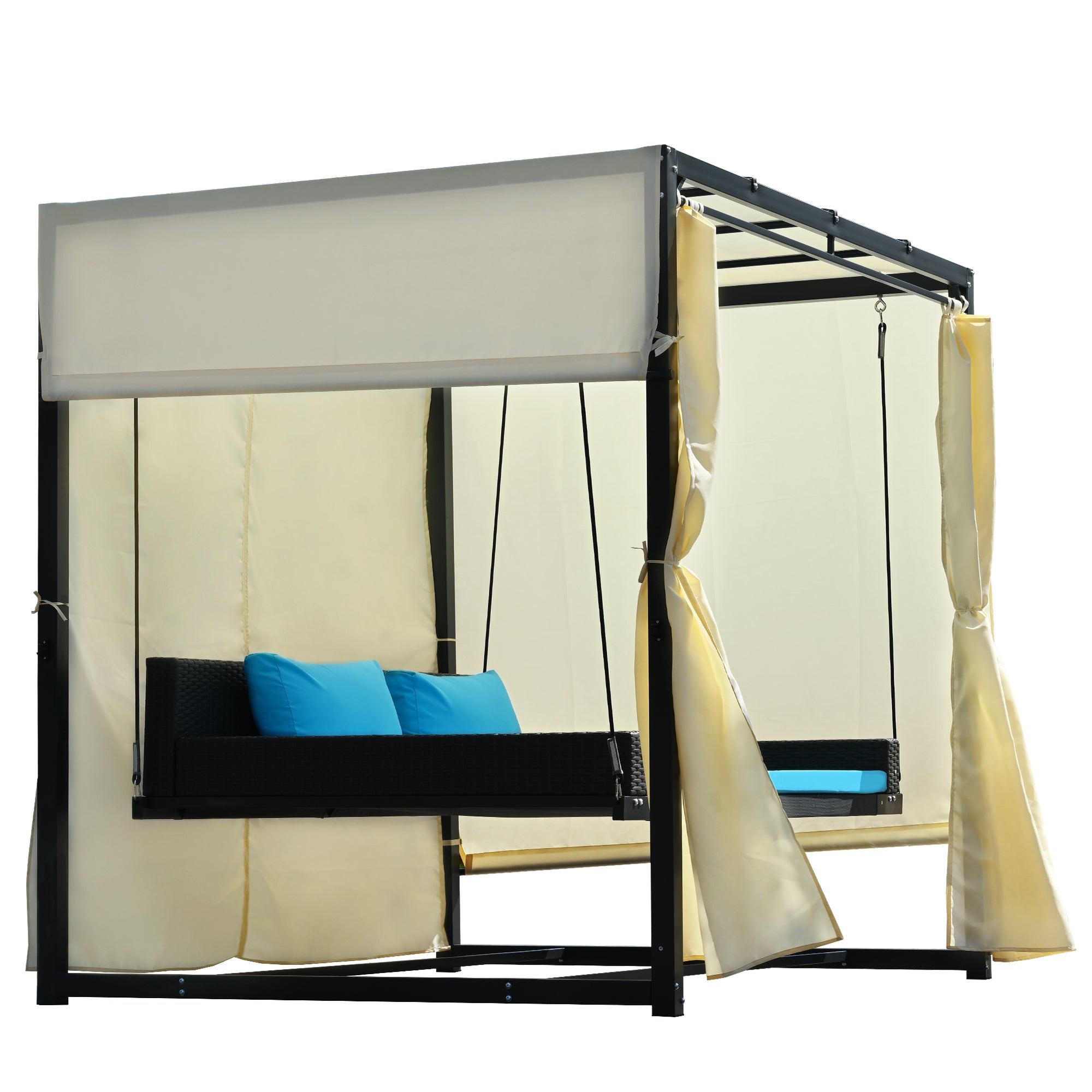 2-3 People Outdoor Swing Bed and Adjustable Curtains