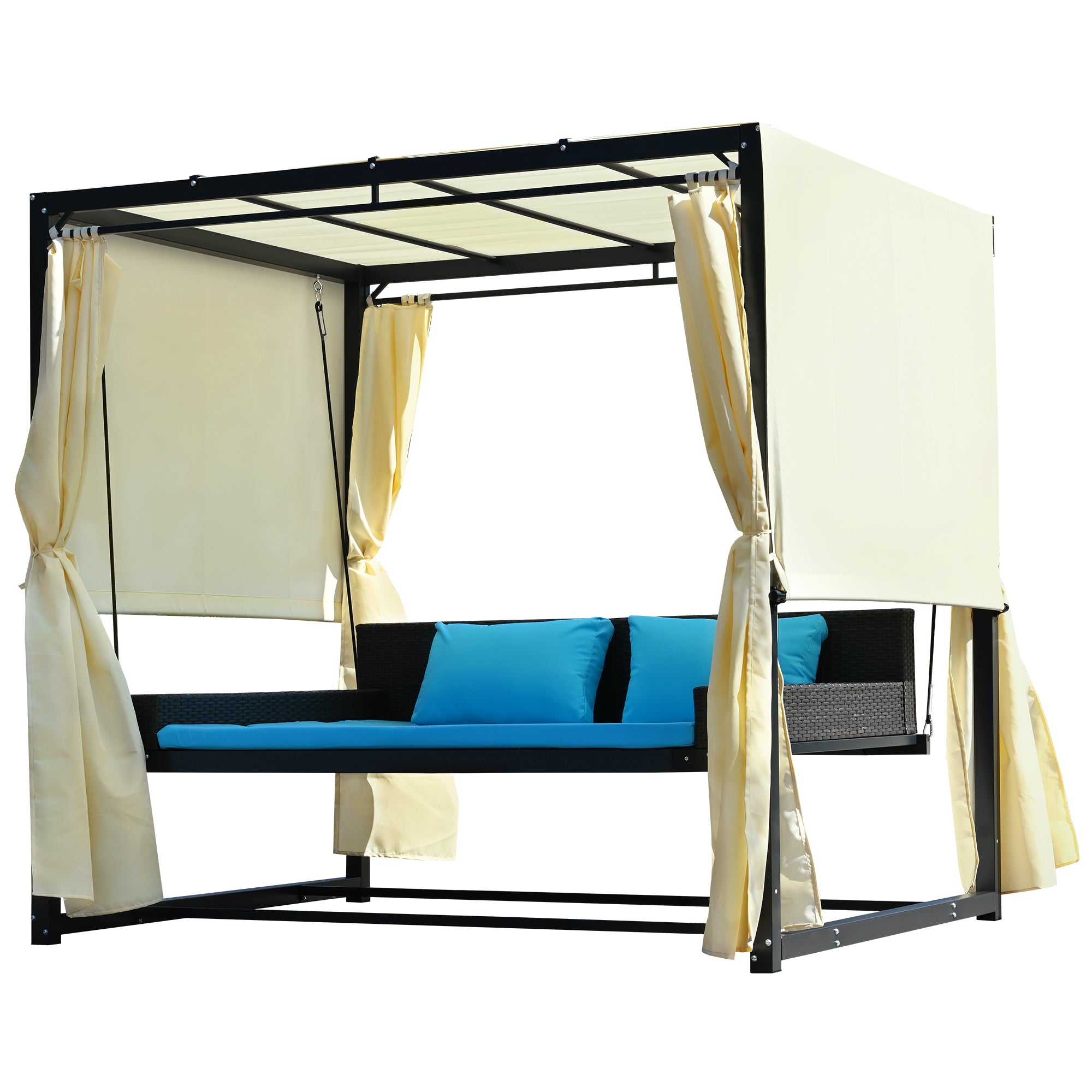 2-3 People Outdoor Swing Bed and Adjustable Curtains