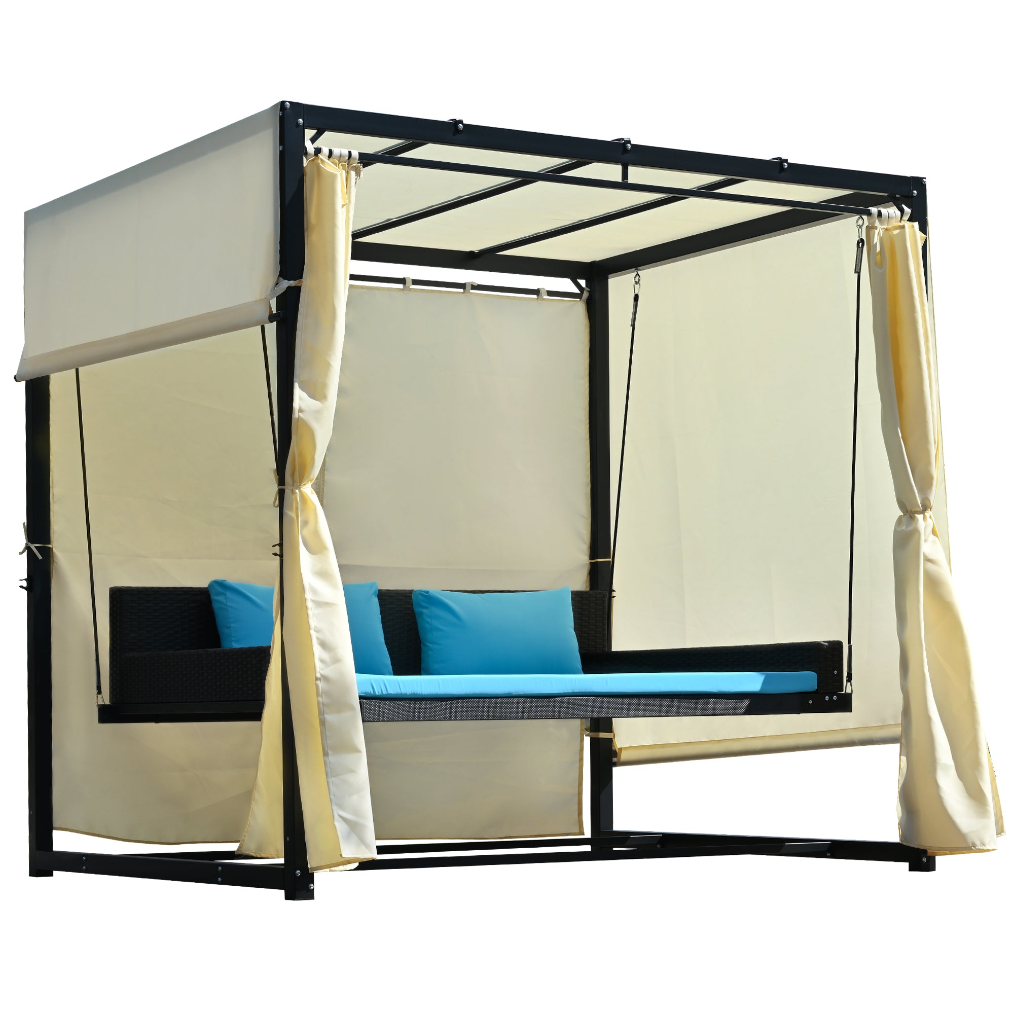 2-3 People Outdoor Swing Bed and Adjustable Curtains