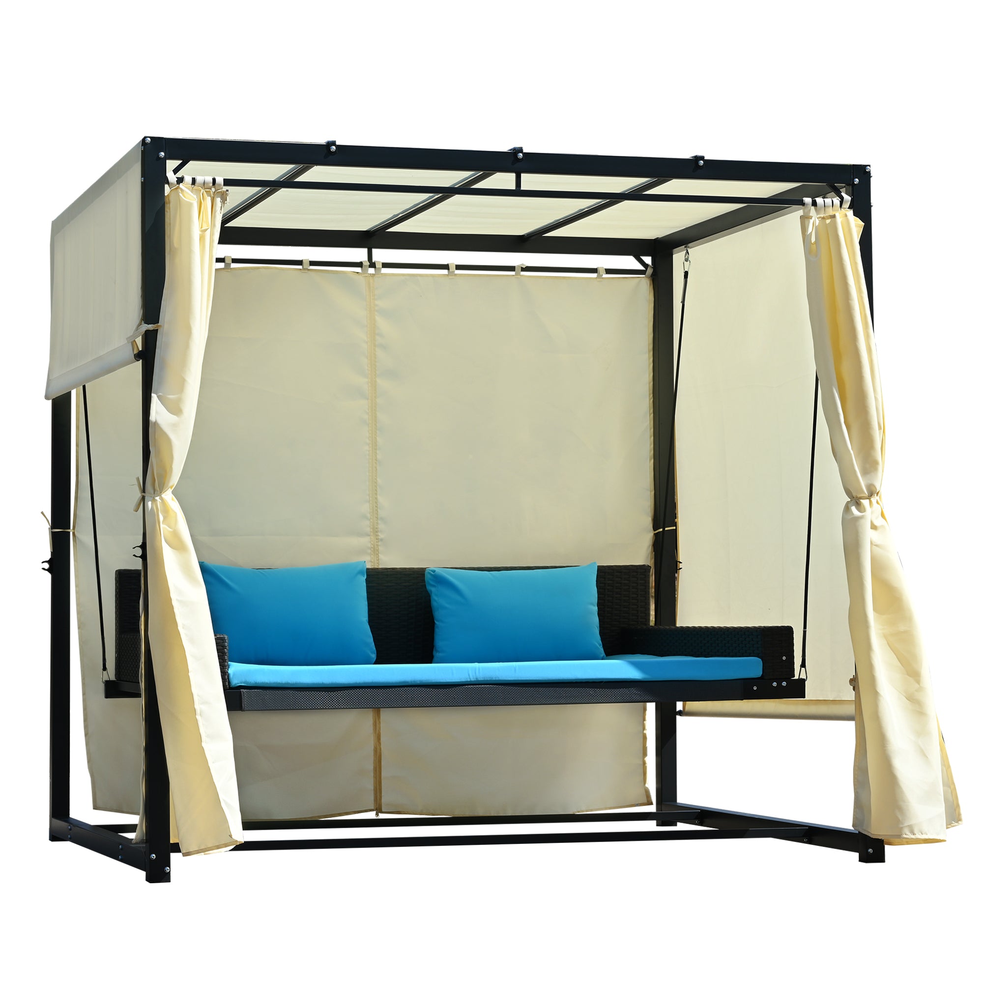2-3 People Outdoor Swing Bed and Adjustable Curtains