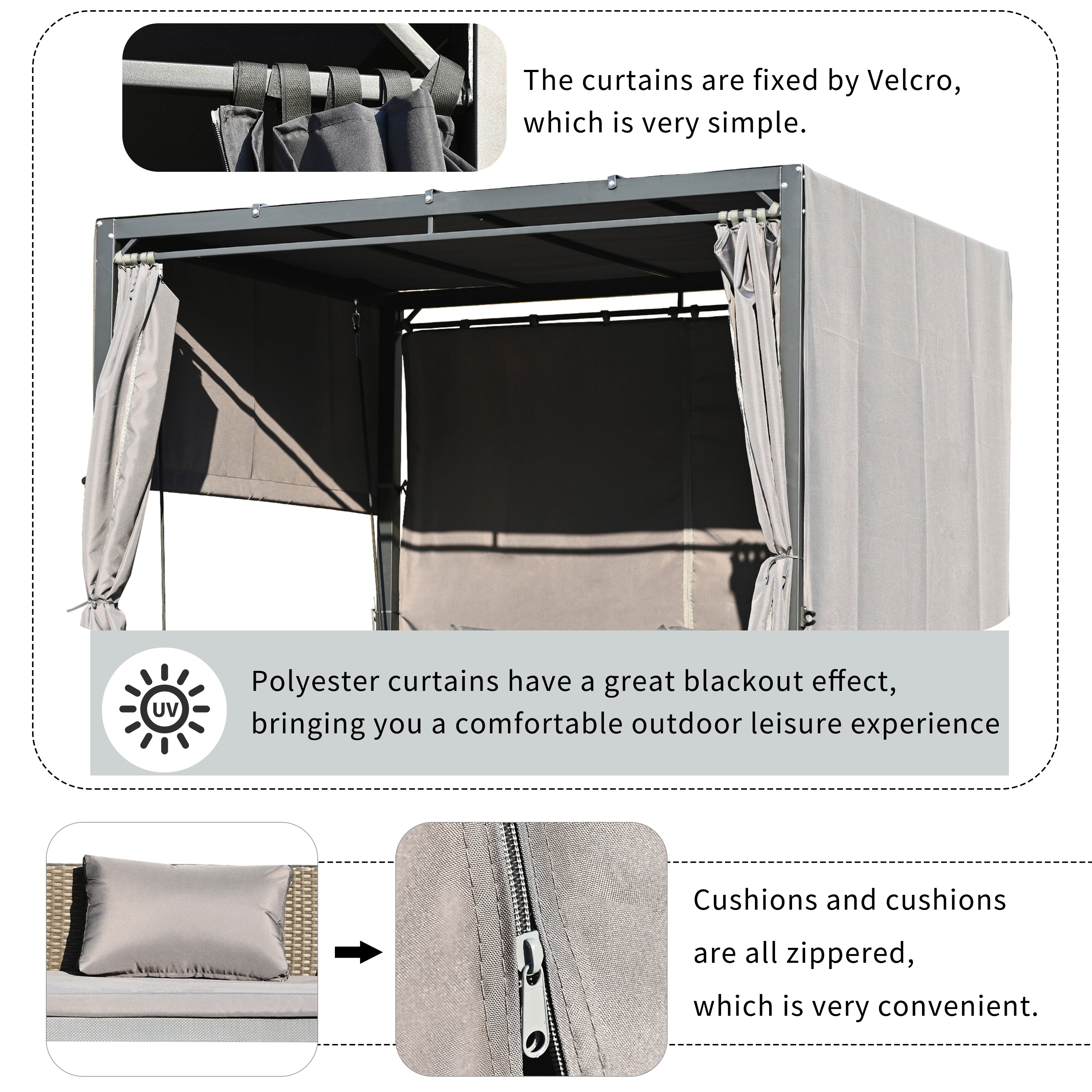 2-3 People Outdoor Swing Bed and Adjustable Curtains
