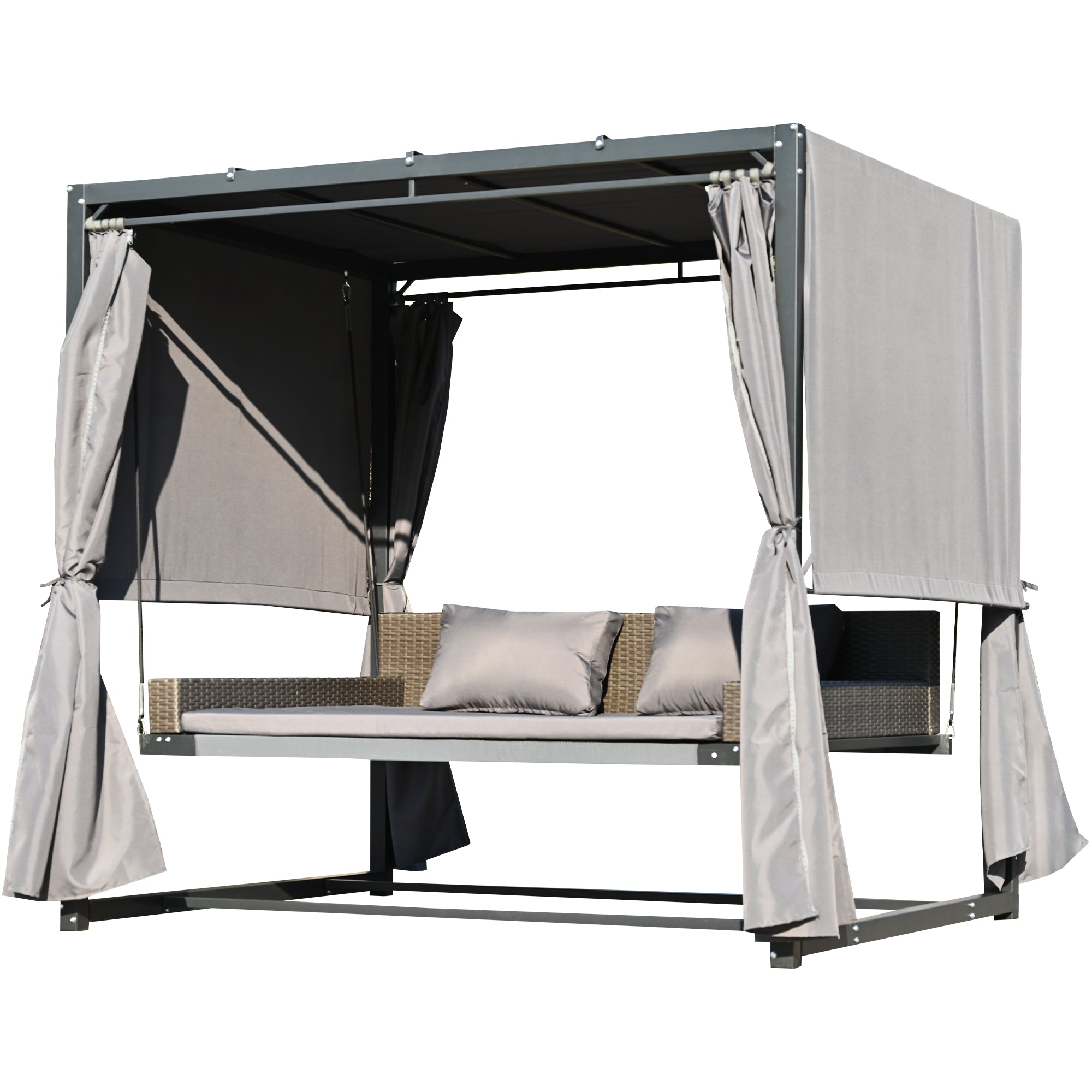 2-3 People Outdoor Swing Bed and Adjustable Curtains