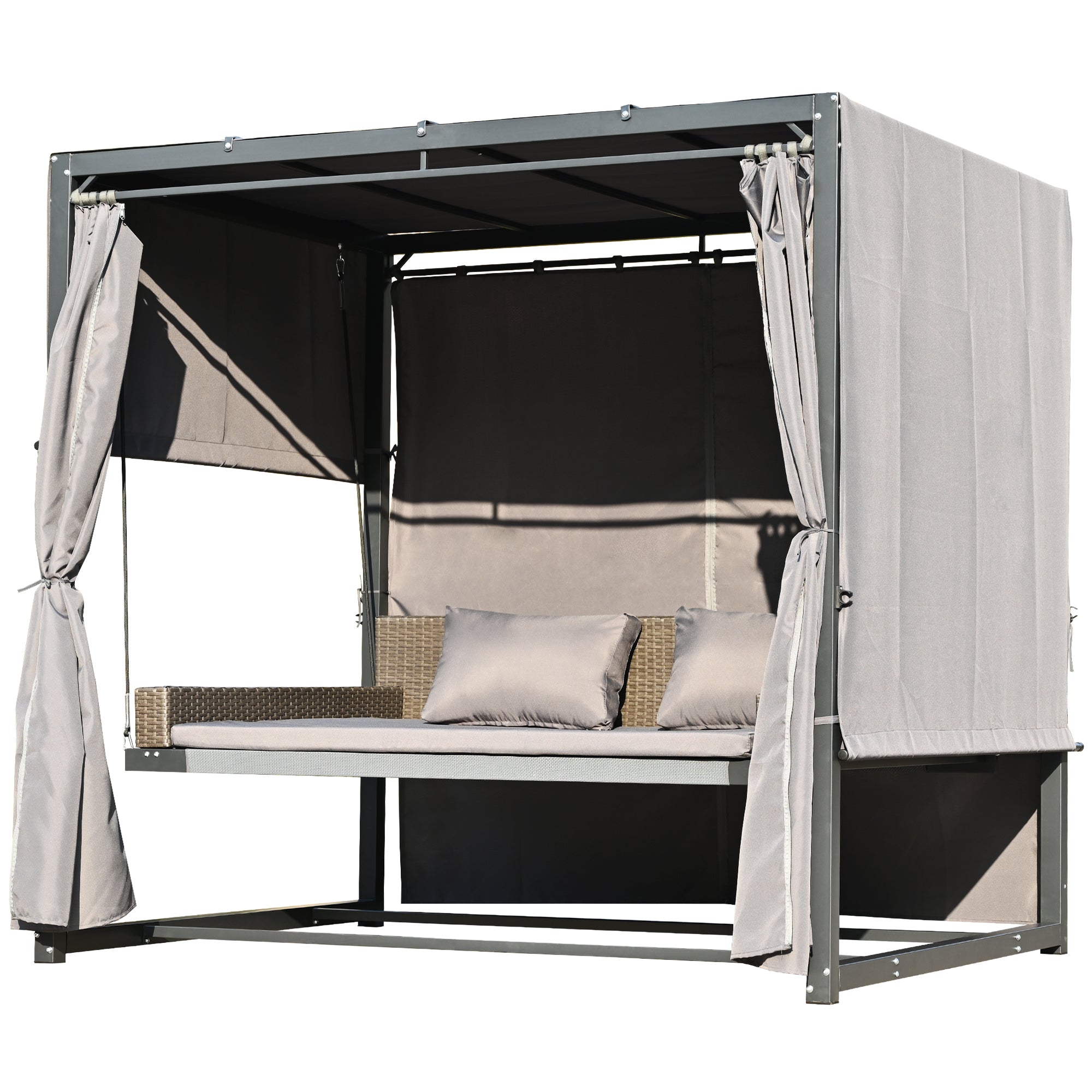 2-3 People Outdoor Swing Bed and Adjustable Curtains
