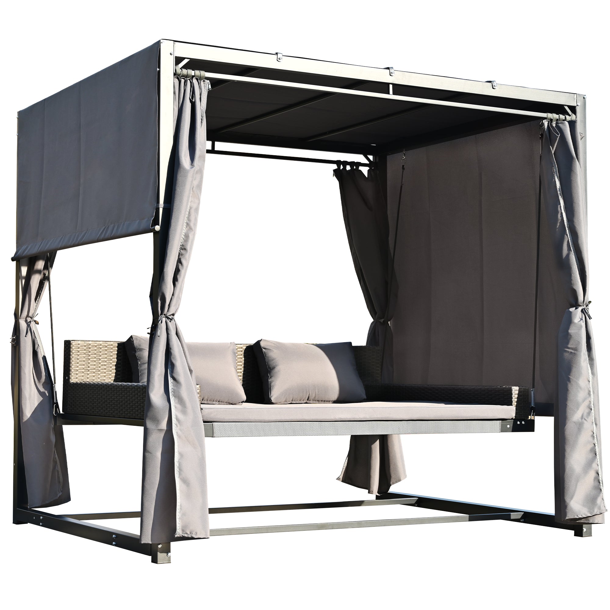 2-3 People Outdoor Swing Bed and Adjustable Curtains