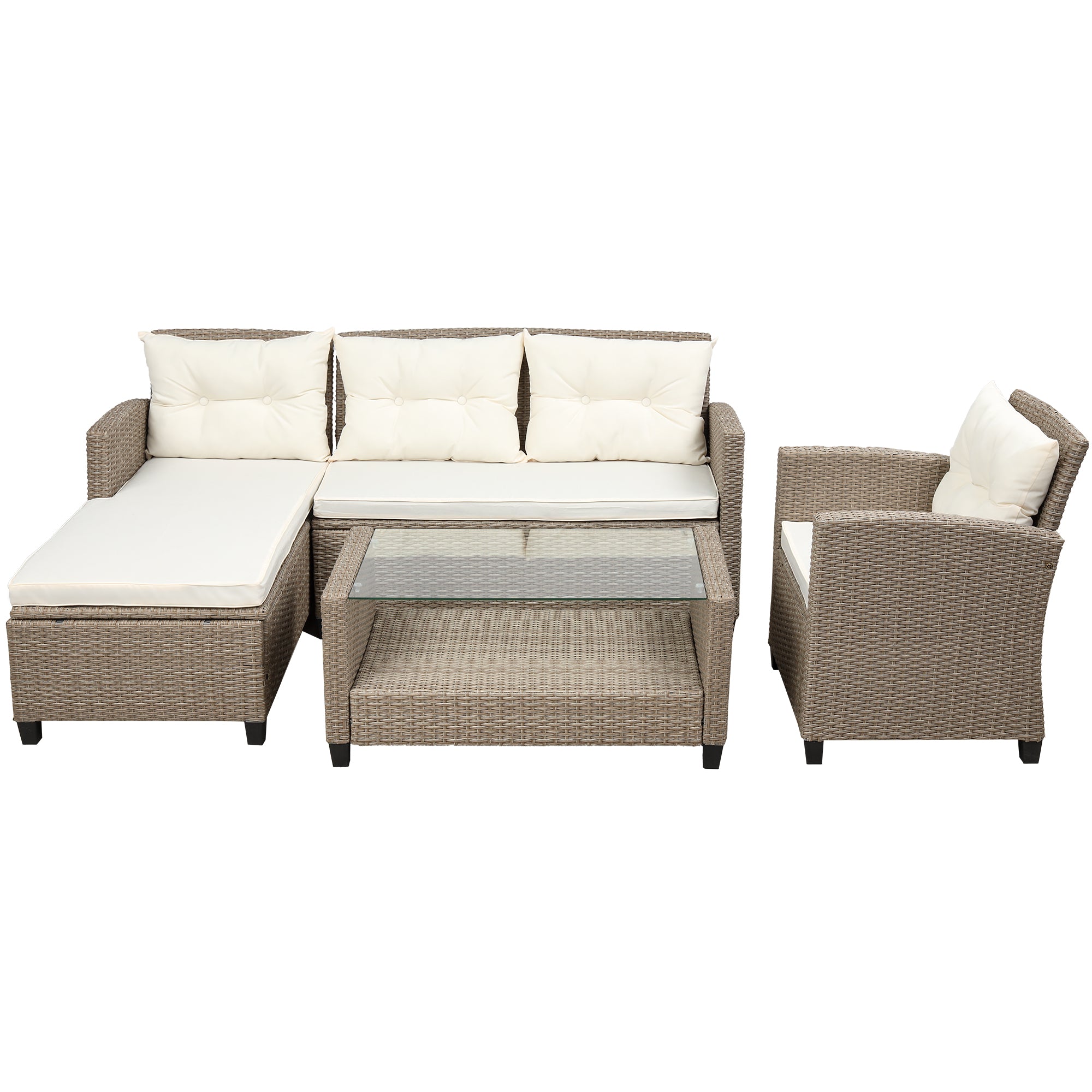 4-Piece Outdoor Rattan Reversible Patio Sectional Sofa with Seat Cushions