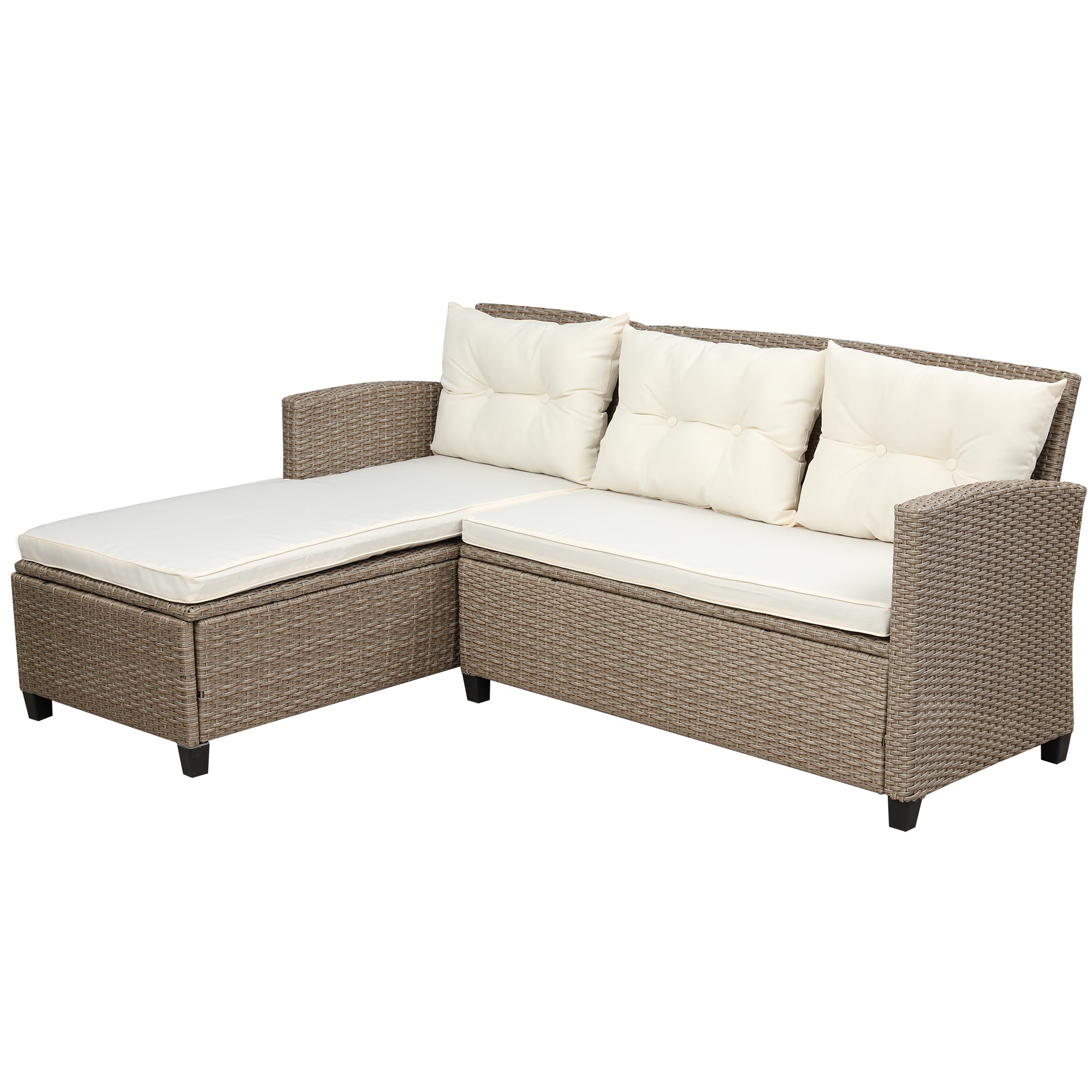 4-Piece Outdoor Rattan Reversible Patio Sectional Sofa with Seat Cushions