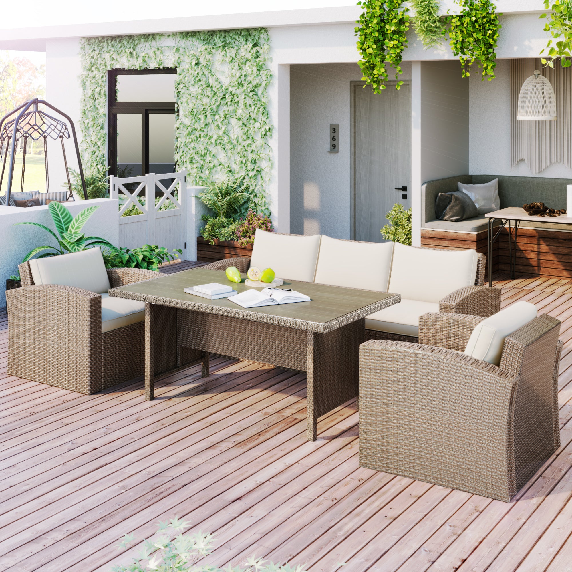 4 Piece Outdoor Rattan Reversible Paito Sofa with Cushions