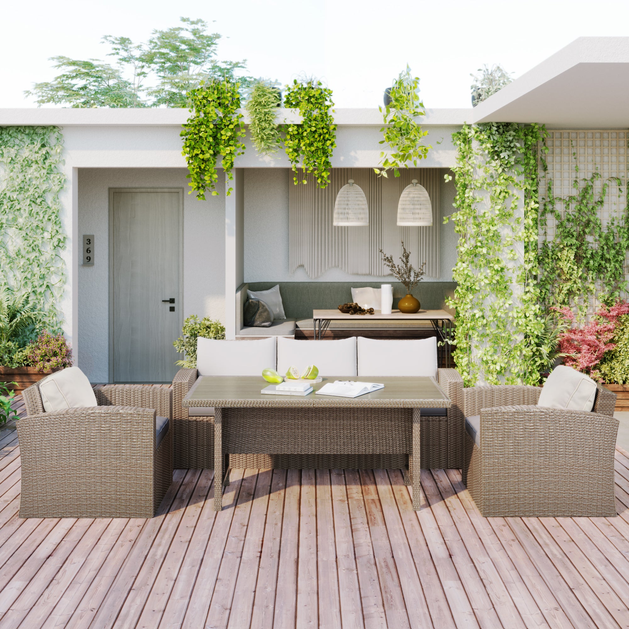 4 Piece Outdoor Rattan Reversible Paito Sofa with Cushions