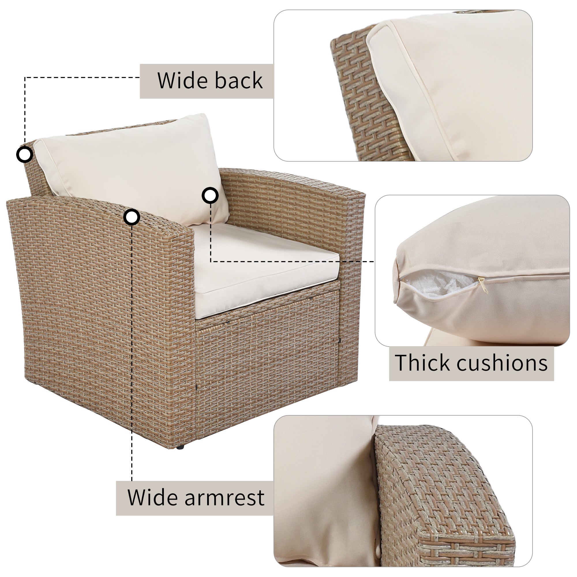 4 Piece Outdoor Rattan Reversible Paito Sofa with Cushions
