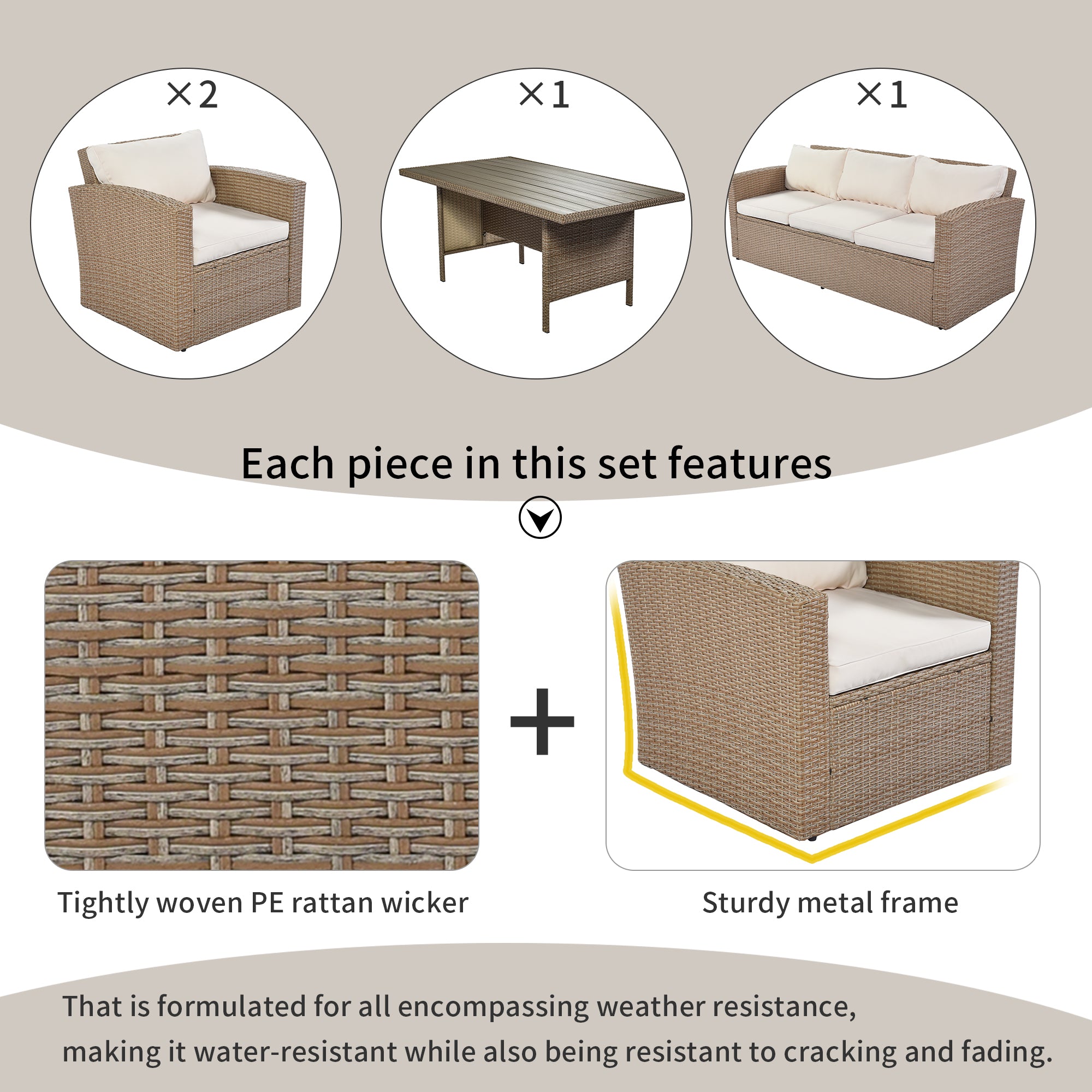 4 Piece Outdoor Rattan Reversible Paito Sofa with Cushions