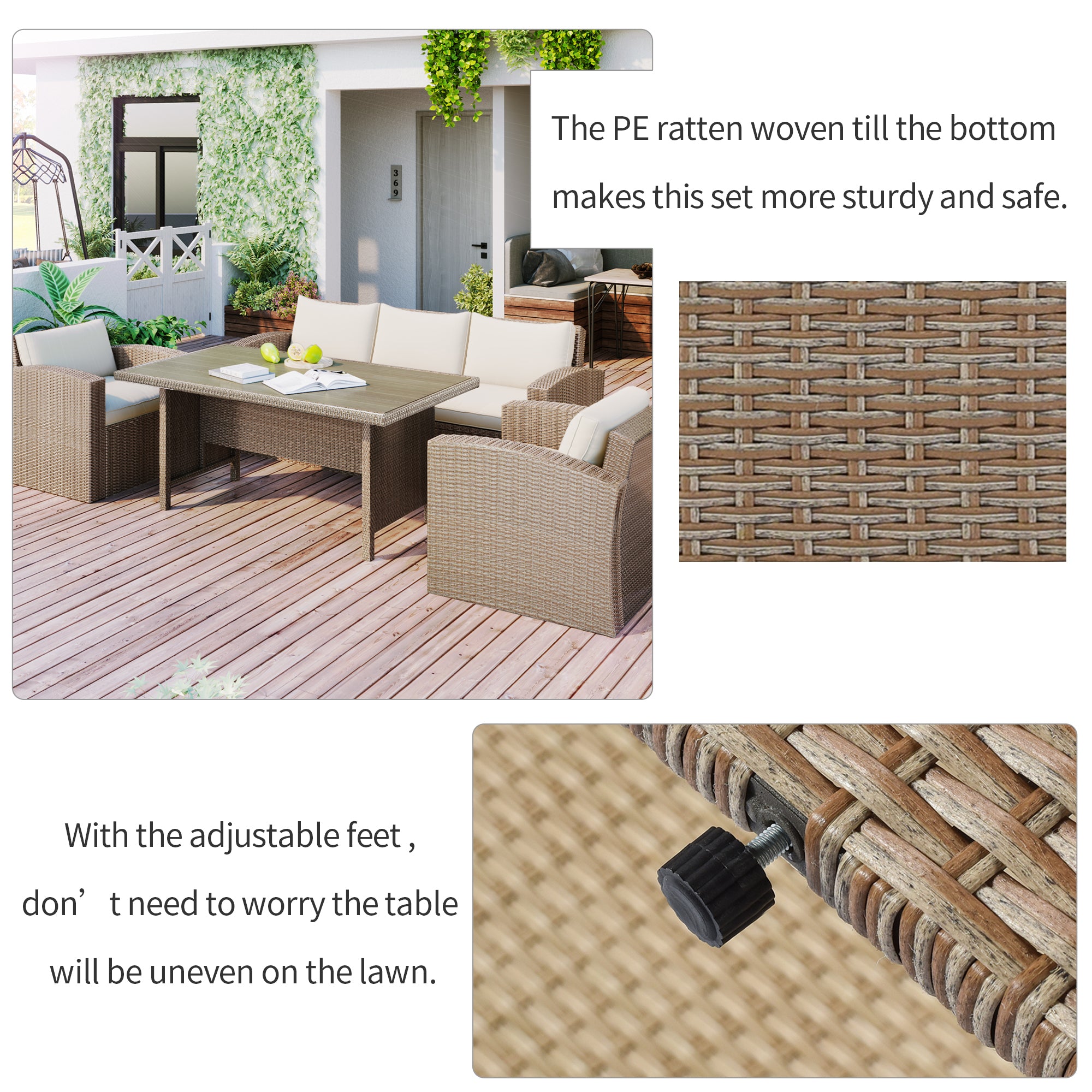 4 Piece Outdoor Rattan Reversible Paito Sofa with Cushions