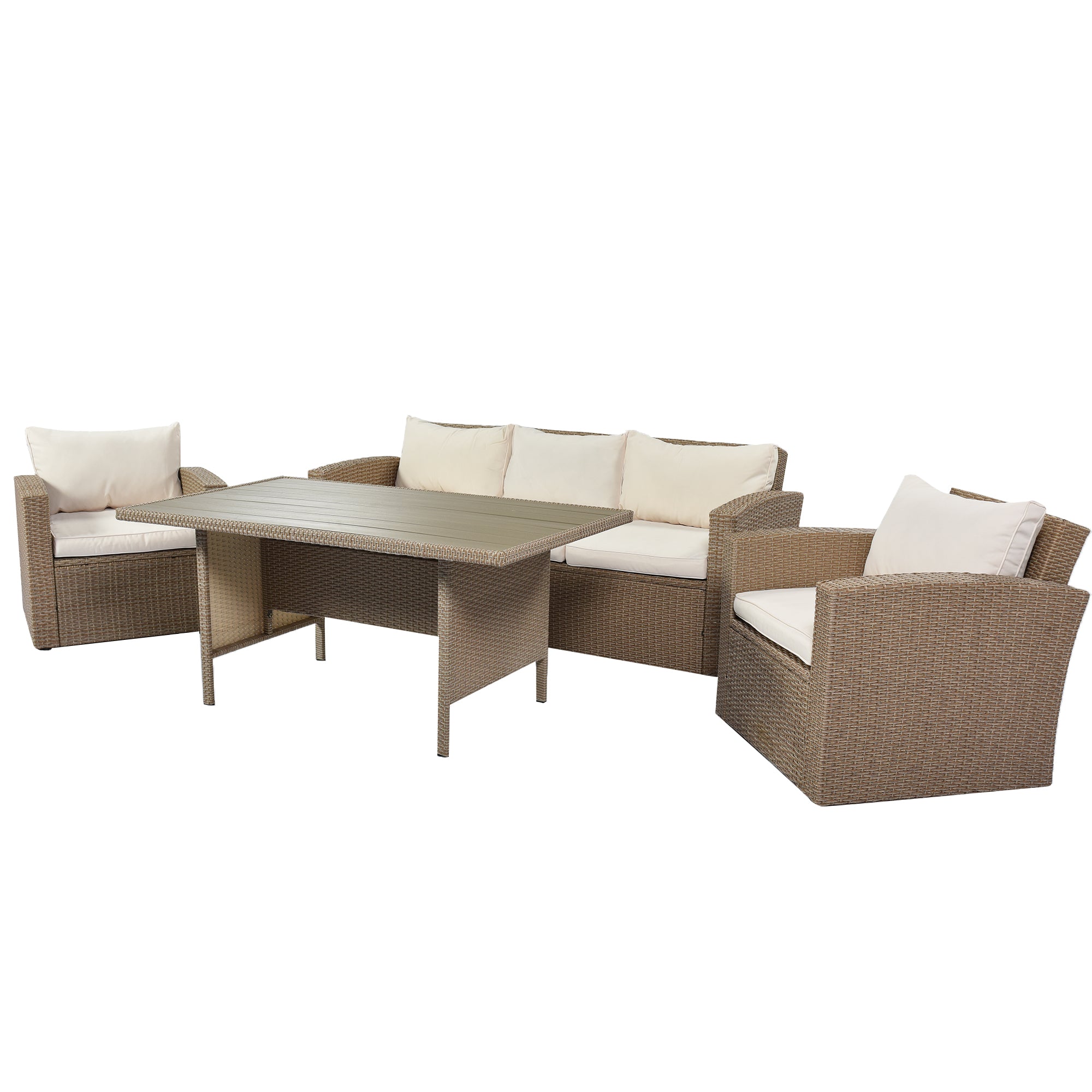4 Piece Outdoor Rattan Reversible Paito Sofa with Cushions