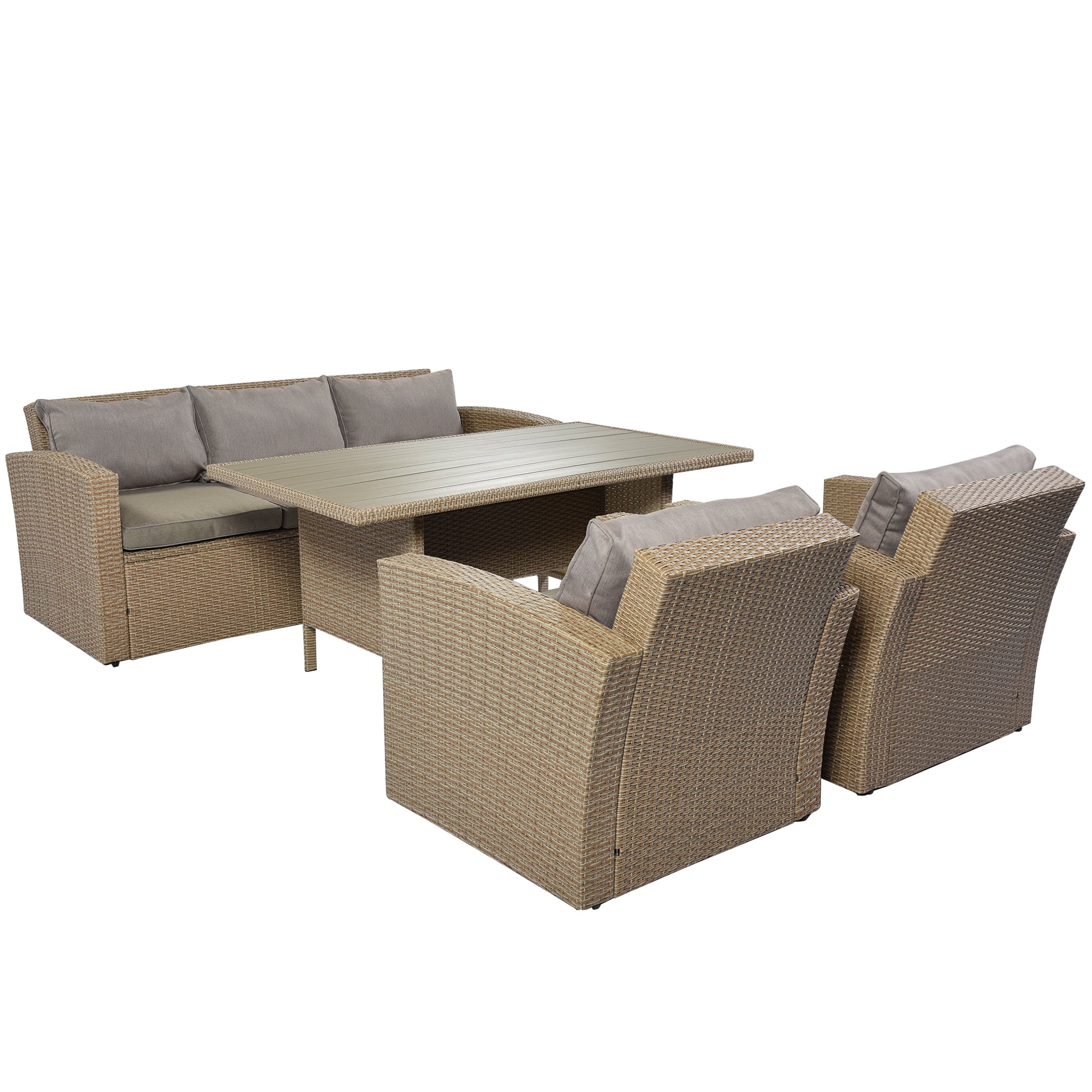 4 Piece Outdoor Rattan Reversible Paito Sofa with Cushions