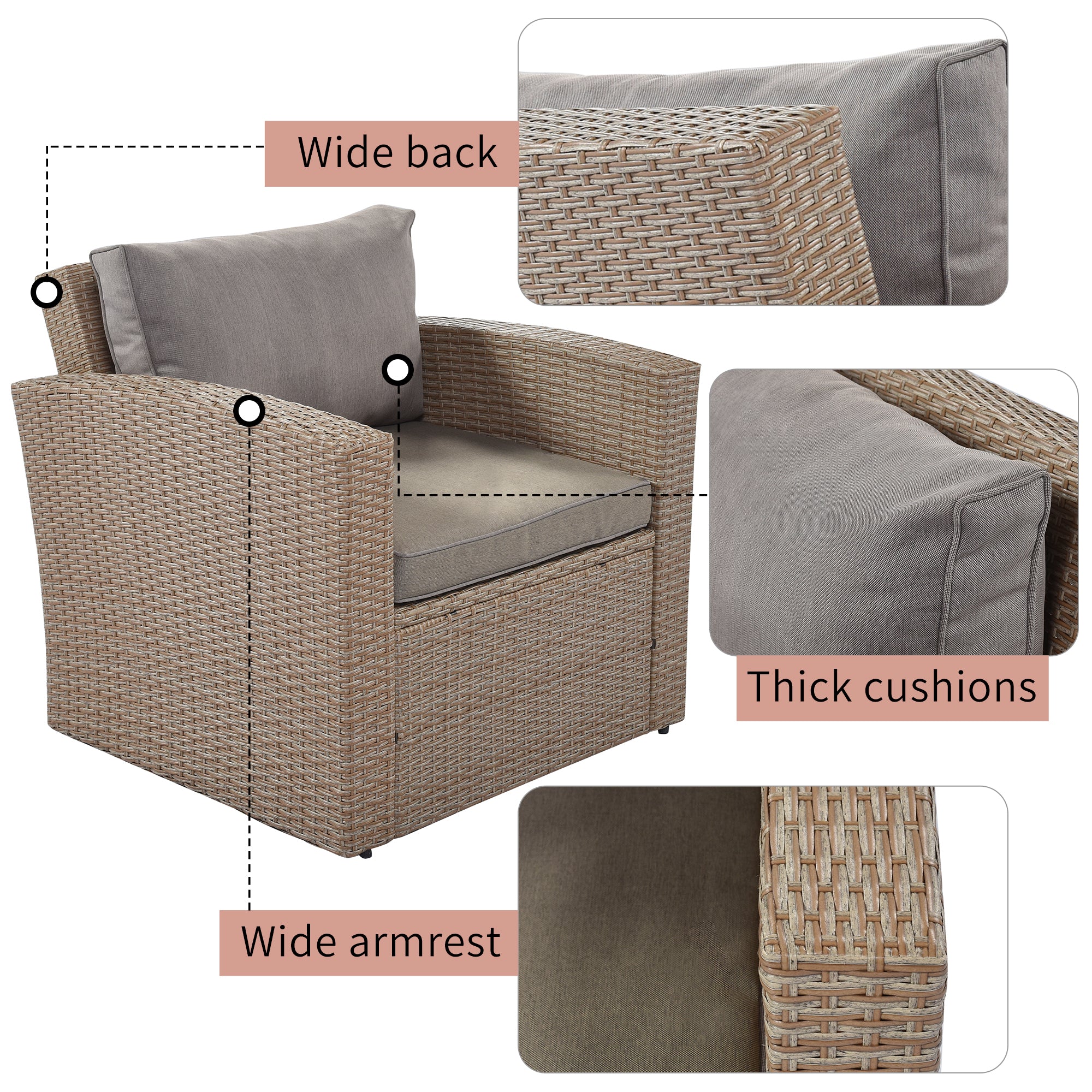 4 Piece Outdoor Rattan Reversible Paito Sofa with Cushions