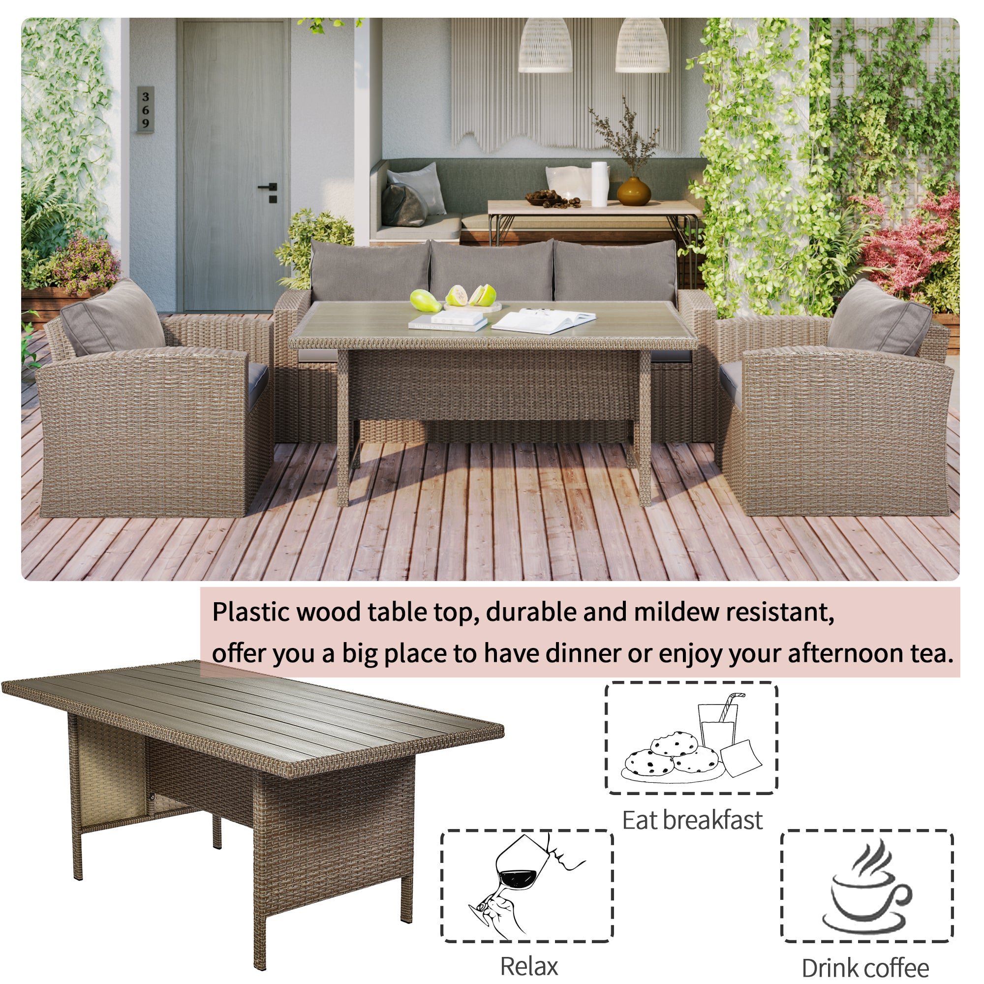 4 Piece Outdoor Rattan Reversible Paito Sofa with Cushions