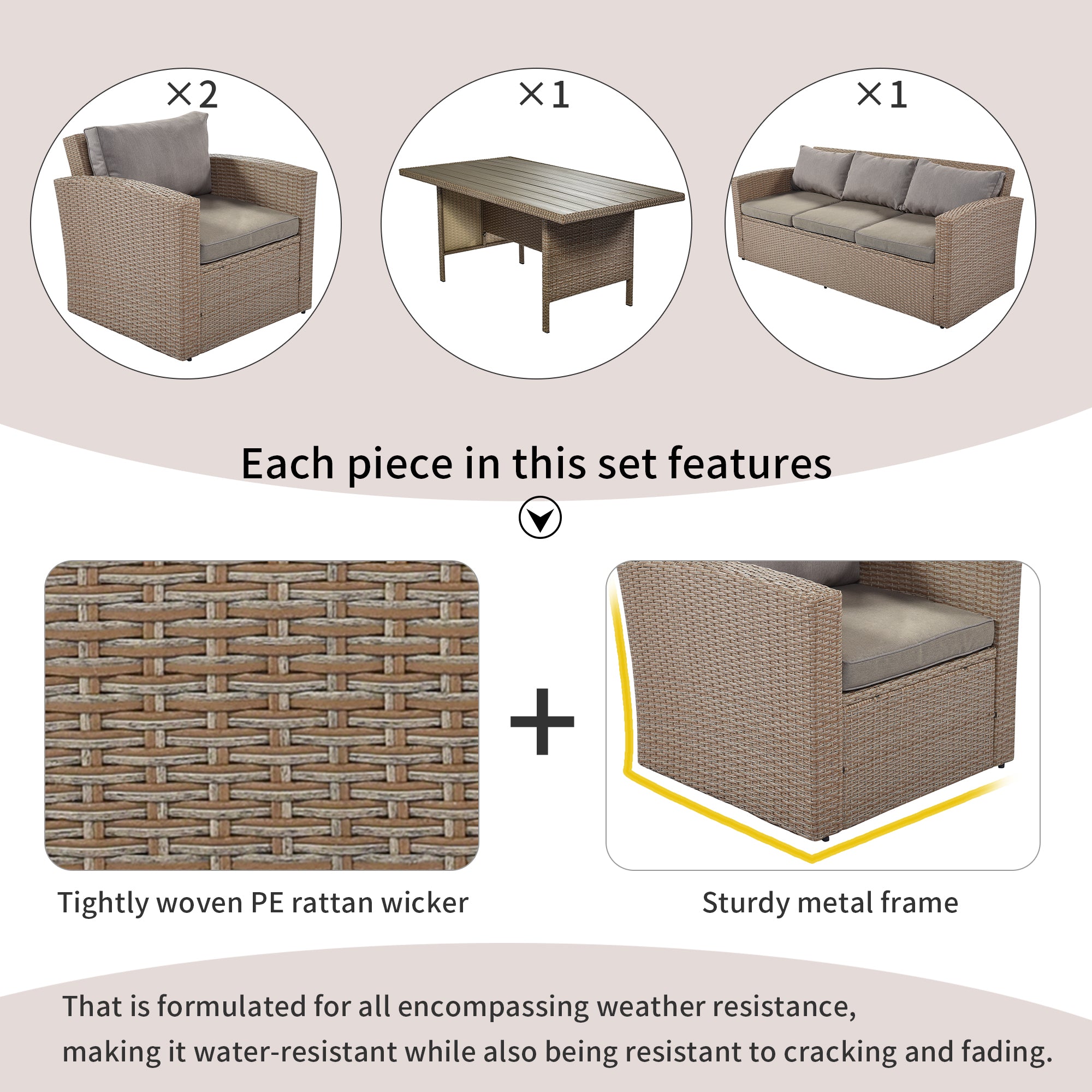 4 Piece Outdoor Rattan Reversible Paito Sofa with Cushions