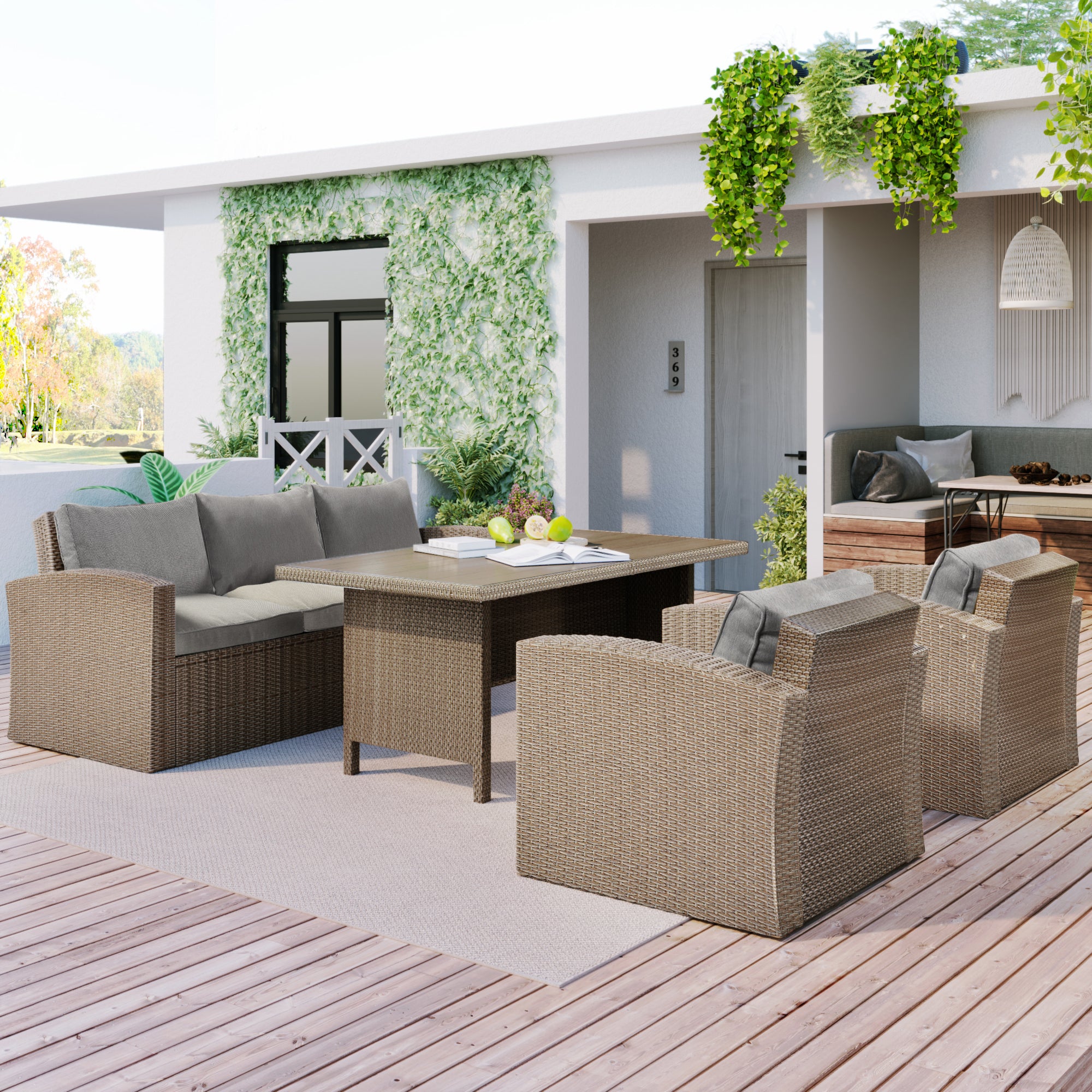 4 Piece Outdoor Rattan Reversible Paito Sofa with Cushions