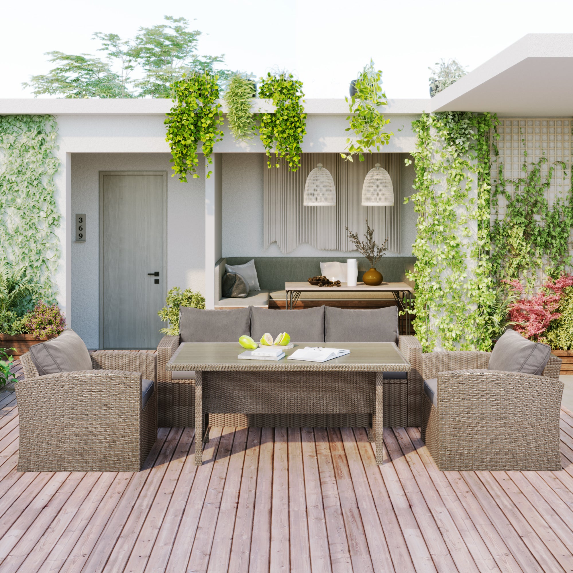 4 Piece Outdoor Rattan Reversible Paito Sofa with Cushions