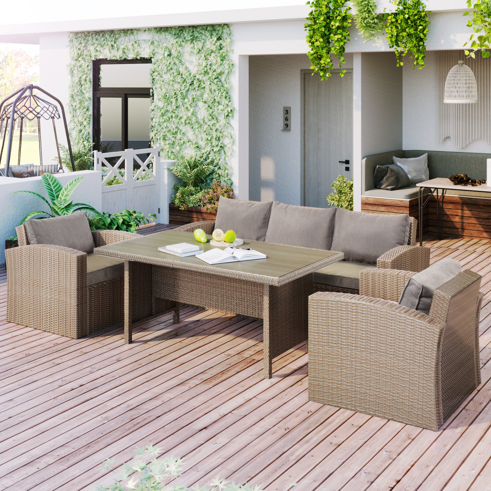 4 Piece Outdoor Rattan Reversible Paito Sofa with Cushions